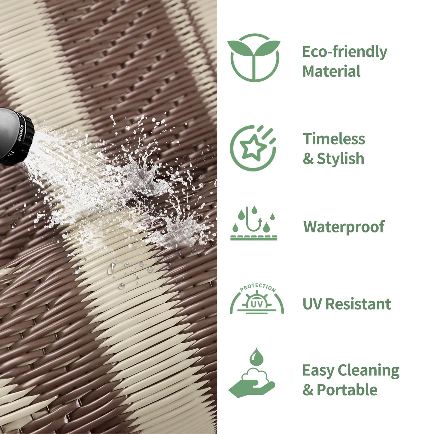 GENIMO Outdoor Rug for Patio Clearance - 8x10 ft Waterproof Plastic Camping Rugs, Reversible Outside Rv Mat Carpet for Porch, Deck, Picnic, Balcony, Beach, Backyard, Coffee Beige