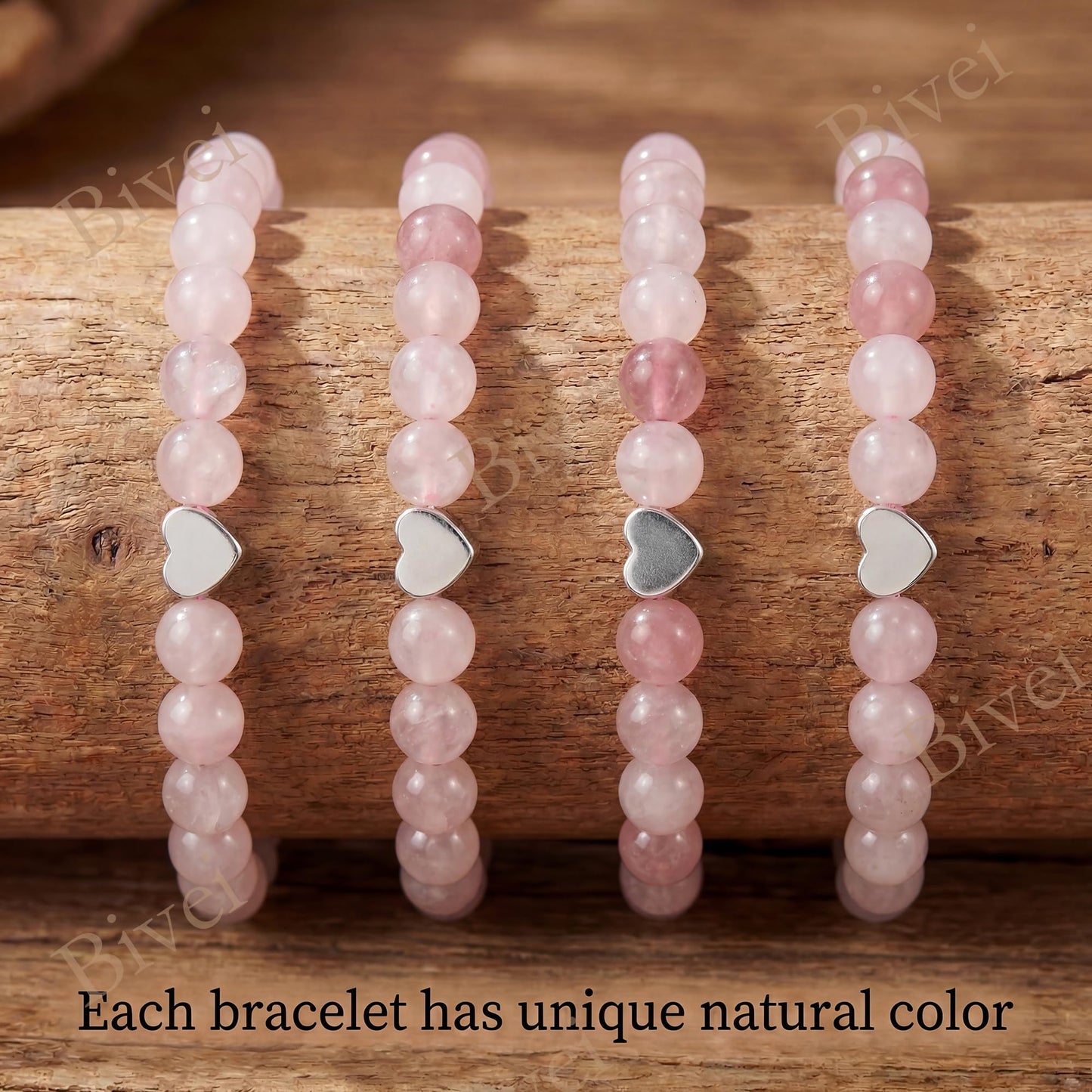 Bivei 6mm Rose Quartz Crystal Stretch Bracelets for Women, Handmade Natural Stone Beaded Bracelet, Yoga Protection Jewelry Gift