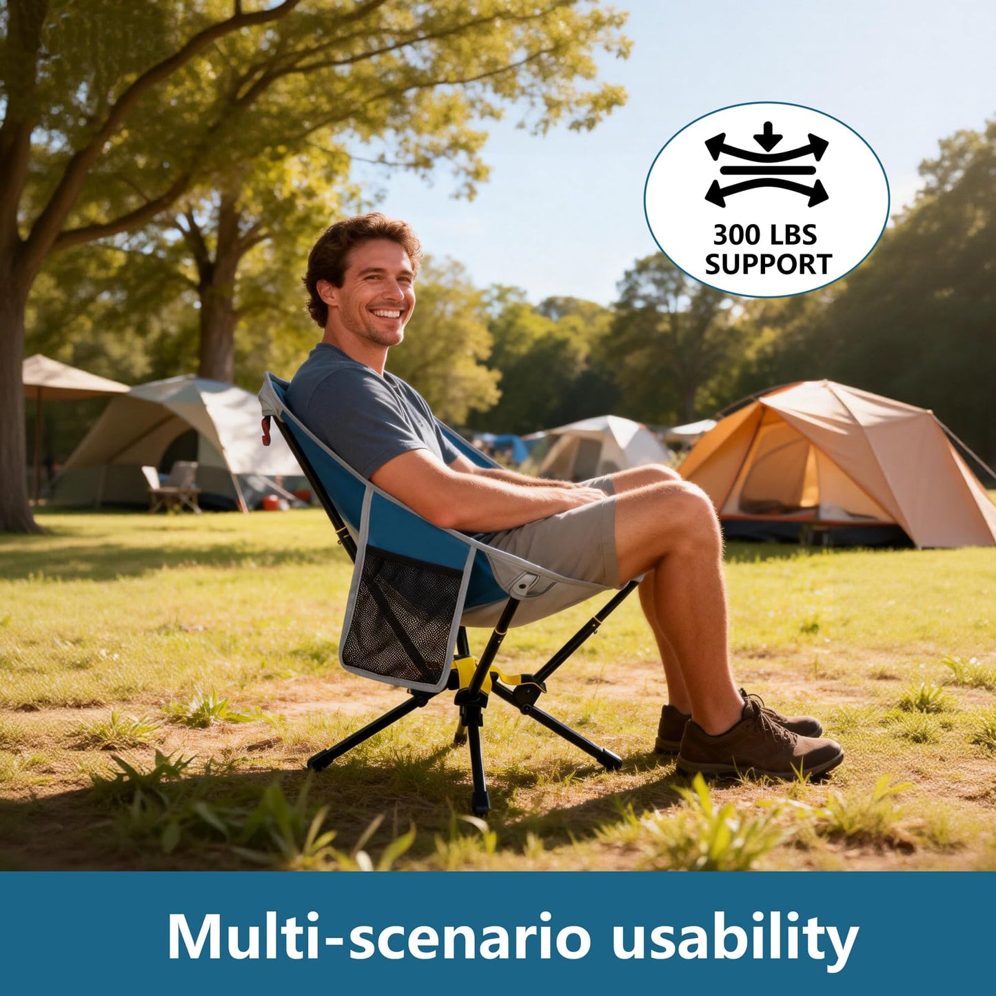 ADSMART Portable Camping Chair Lightweight Folding Chair for Camping - Outdoor Chair Supports 300 Lbs - Camp Chair Outdoor Adventures