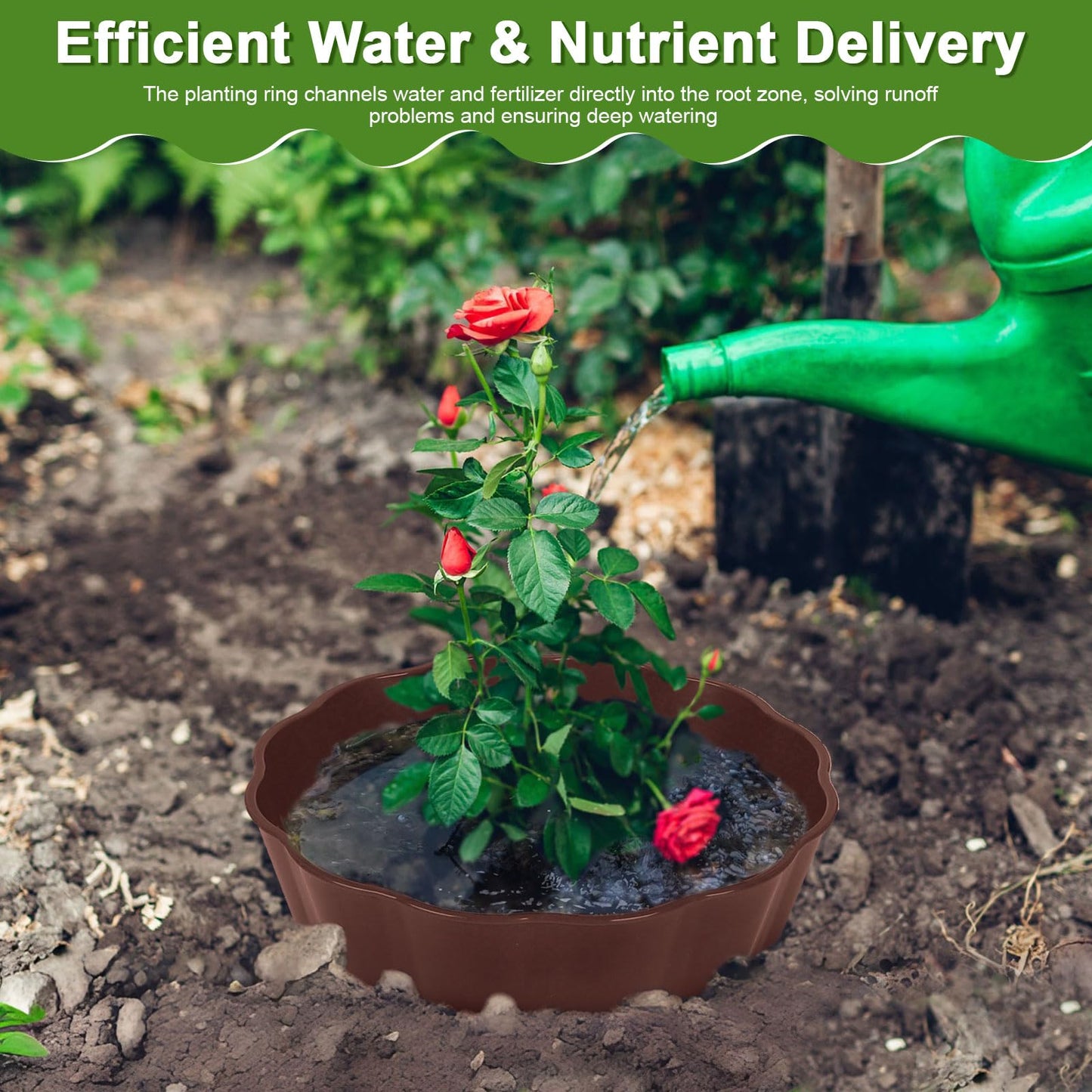 3 Pack Round Planting Grow Rings, 12" Planting Protective Round Edging, Plant Support Rings to Protects Plants, Deep Watering Plant Collars for Vegetables Herbs Flowers (Brown)
