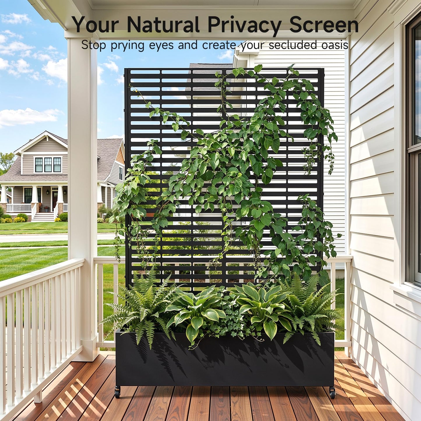 Metal Raised Garden Bed with Trellis and Wheels, 73" x 47" x 16" Planter Box with Trellis with Drainage Holes, Privacy Planters for Patio with Privacy Screen for Climbing Plants Flower Vegetables