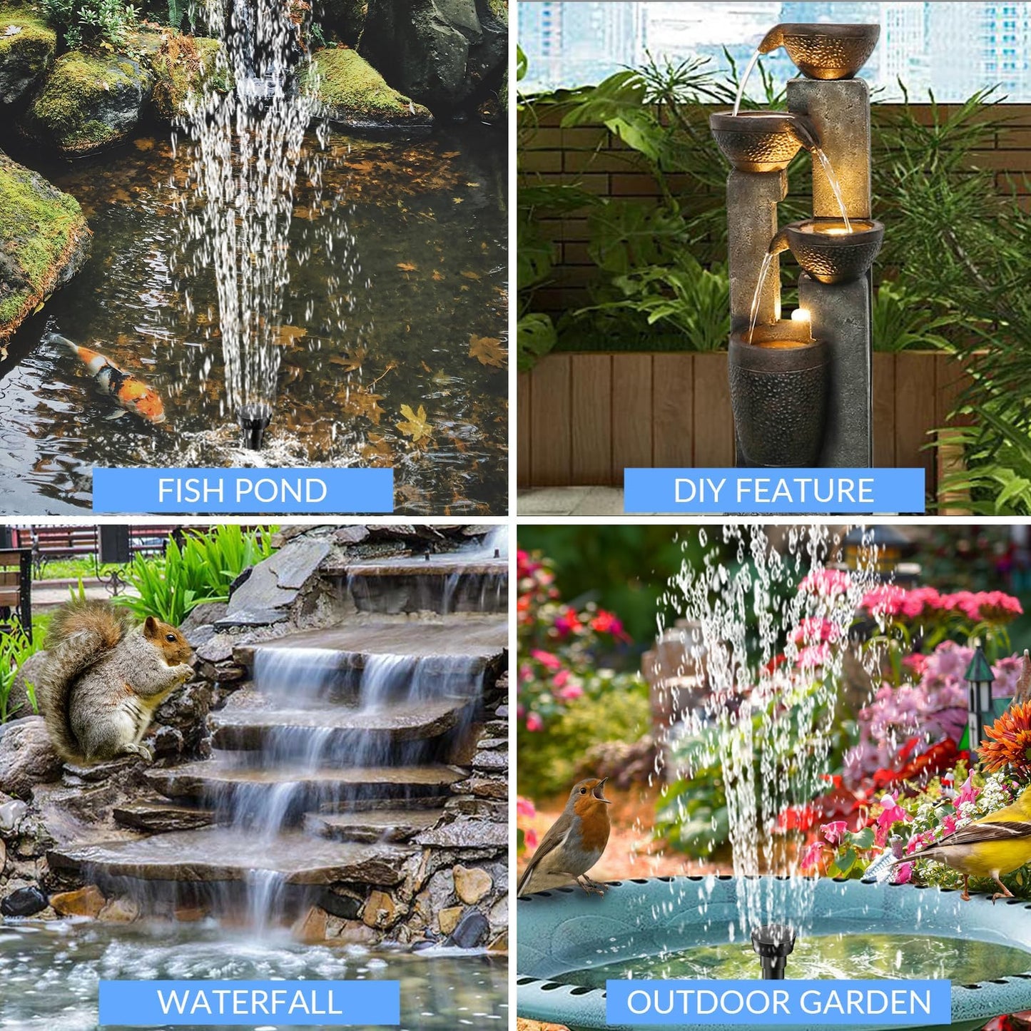 POPOSOAP 12W Solar Fountain Pump, Solar Pond Pump 160GPH Adjustable Flow, Dry-Run Protection, 16.5Ft Cord /6.6Ft Tubing for Pond/Waterfall/Garden/Hydroponics-P112L
