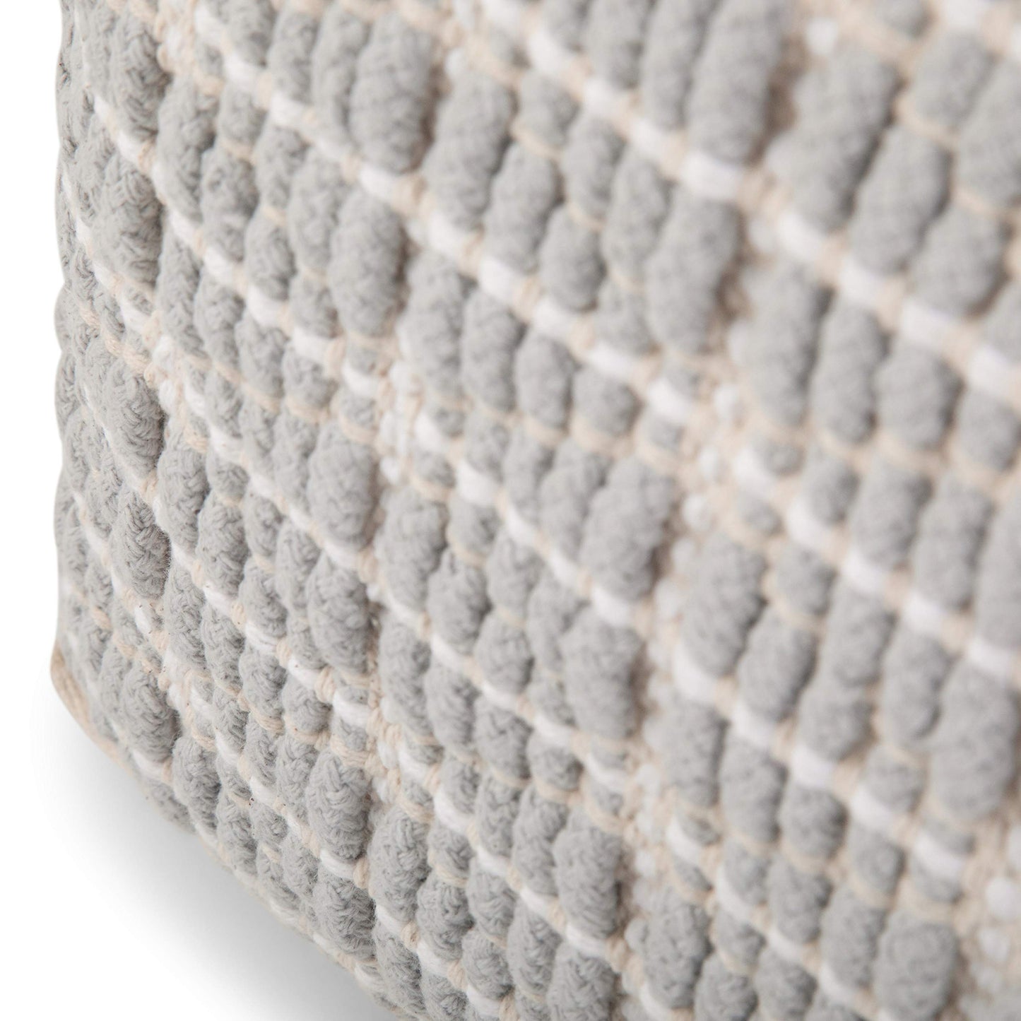 SIMPLIHOME Noreen Square Pouf - 18 inch Wide Upholstered Handwoven Cotton Ottoman in Light Blue and White, Boho Footstool or Extra Seating for Living Room with Polystyrene Filling, Assembled