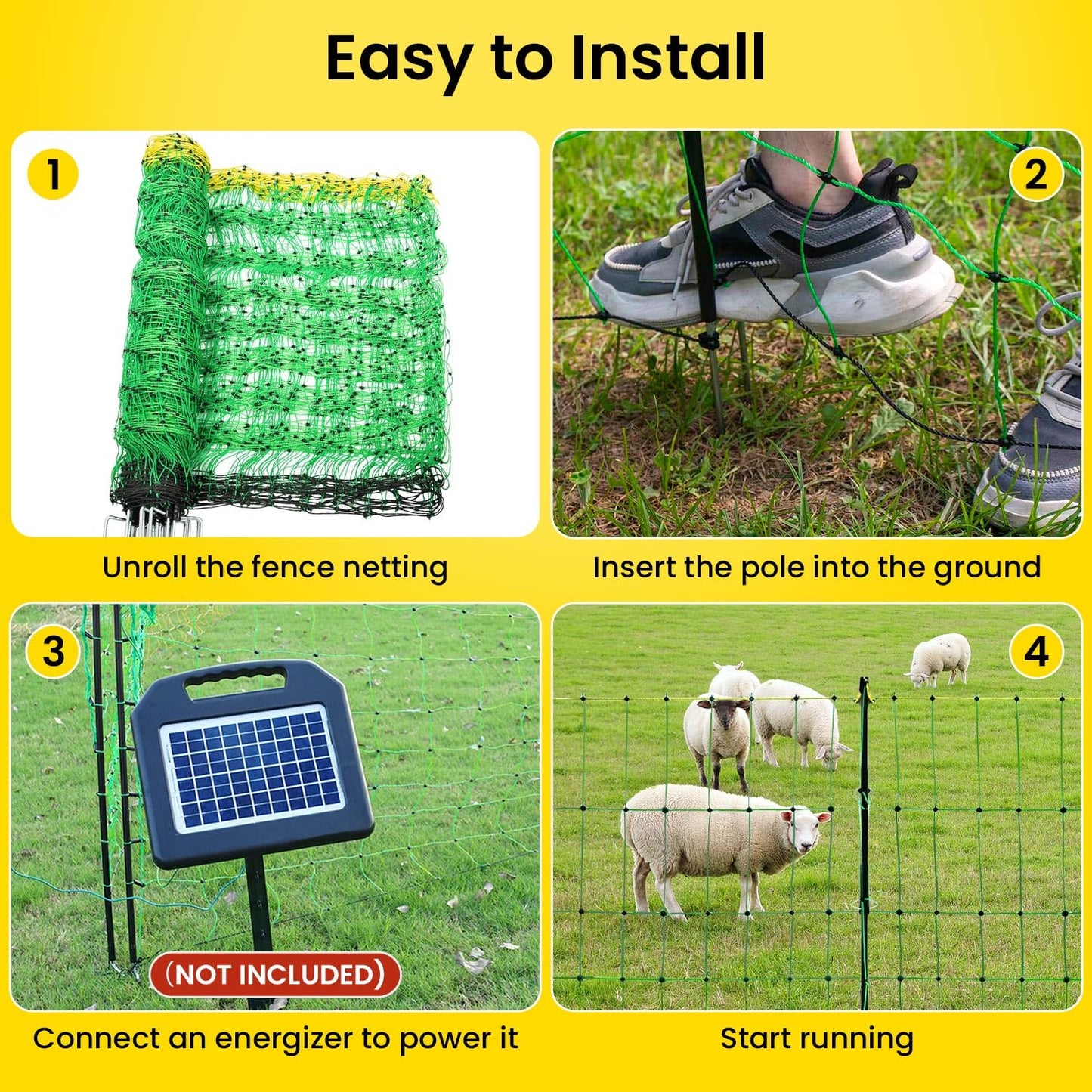 Electric Fence Netting, 42.6" H x 164'L Electric Anti-Predator Poultry Fence, PE Net Fencing Kit with 14 Posts Double Spiked, Movable Livestock Nets for Sheep, Hogs, Cattle