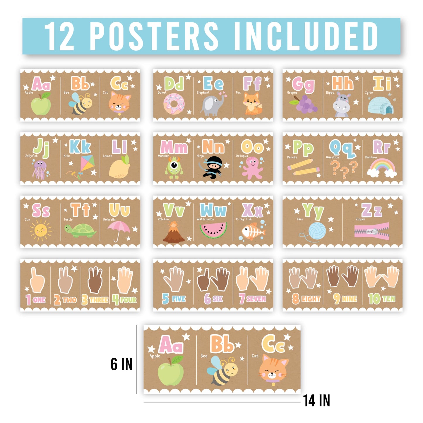 Hadley Designs Alphabet for Classroom Wall Decor - ABC Posters for Classroom Wall Chart Preschool & Kindergarten, ABC Letters & Number Line Elementary Must Haves, Kraft Daycare & Homeschool Essentials