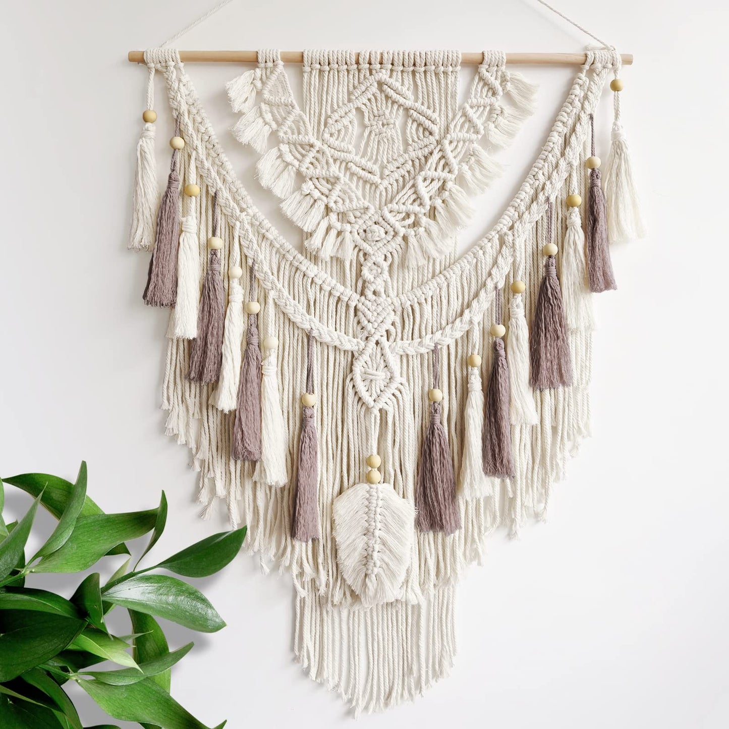 Lokeisna Macrame Wall Hanging, Woven Tapestry Beige & Dusty Rose Handmade Craft Macrame Wall Decor, Gallery & Nursery, Size 37.4” Lx27.5” W