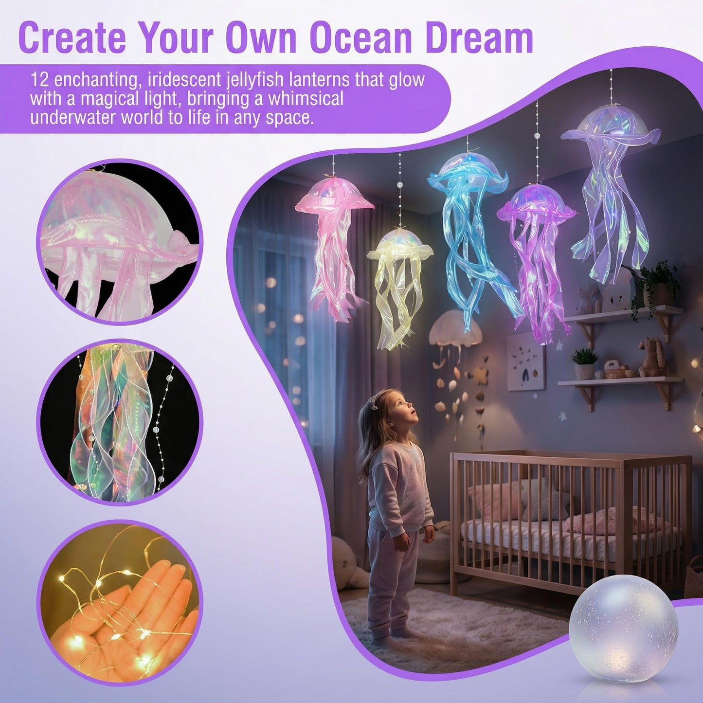 12 PCS LED Jellyfish Lanterns, Hanging Ceiling Lanterns for Ocean Themed Decor, Birthday Party Decorations, LED Jellyfish Decorations for Fun Pool Party Ocean Theme