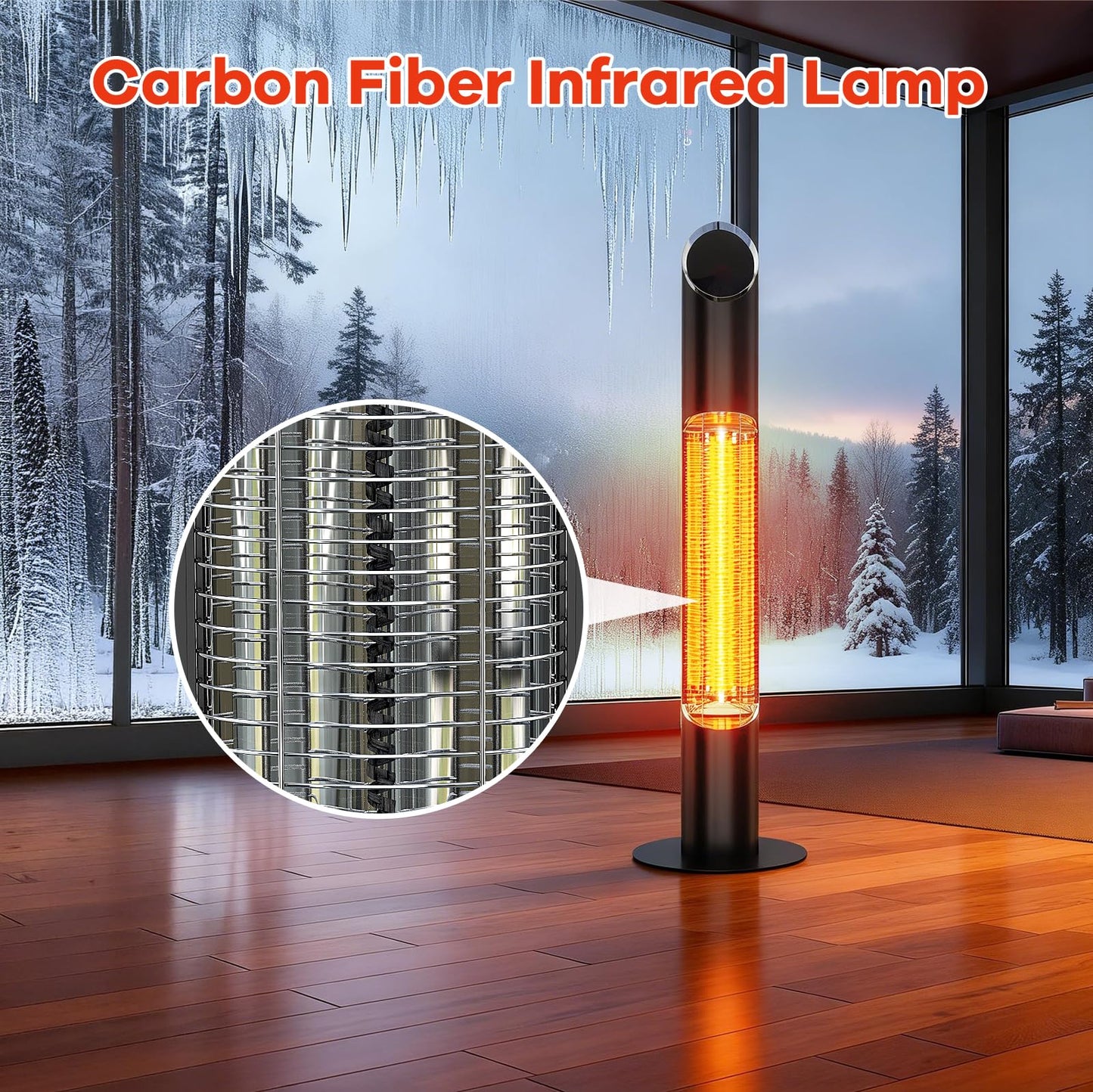 Outdoor Electric Patio Heater, Portable Infrared Heater, Heaters for Outdoor/Indoor Use, Standing Heaters for Patio, Garage, Backyard, 1500W, Black