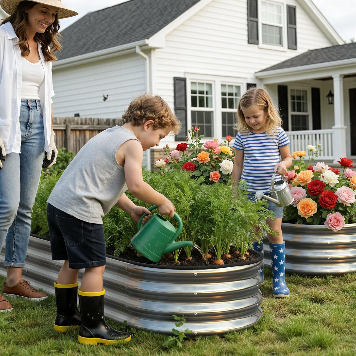 Anmiro Planter Raised Beds Metal Kit, 4×2×1ft 2 Pack for Outdoor Planter Boxes with Easy Assembly,Oval Large Galvanized Garden Beds for Vegetables, Fruits, Flower Silver