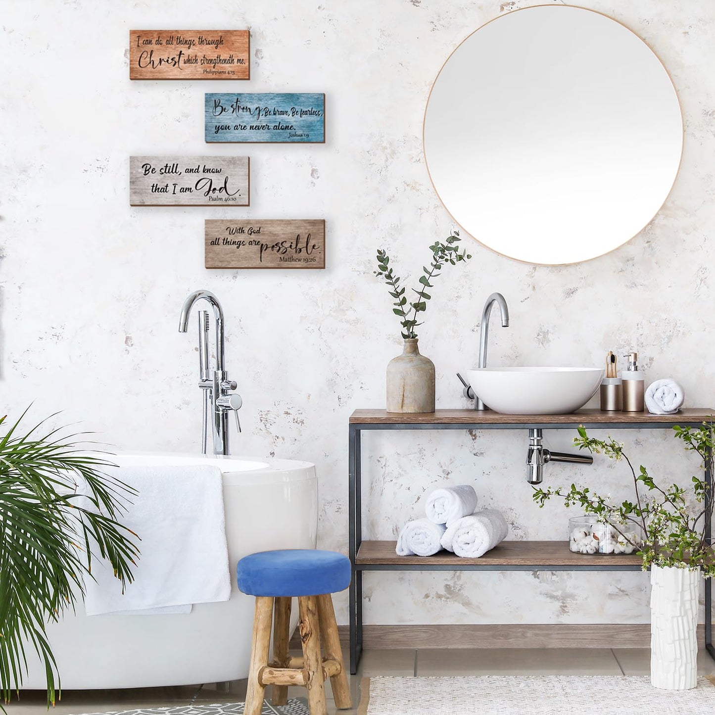 ZONWUTHY 4 Pieces Bible Verses Wall Decor Rustic Wooden Christian Signs Farmhouse Religious Decor for Home Motivational Prayer Wall Art for Living Room Office Bedroom Bathroom(Farmhouse,10x4)