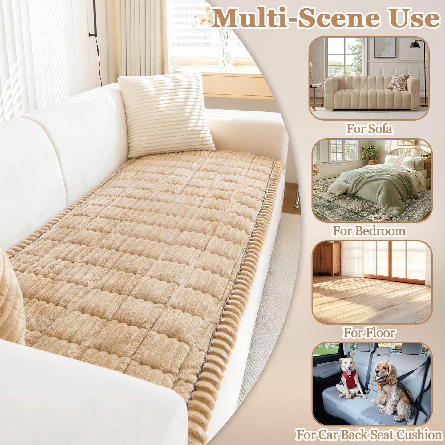BPJKNIT Couch Covers for Sofa Brown Non Slip Dog Couch Cover,27.6" x 59.1" Washable Plush Sofa Covers for Dogs, Fuzzy Pet Couch Covers for 3 Cushion Couch, Soft Couch Protector for Any Sofa.