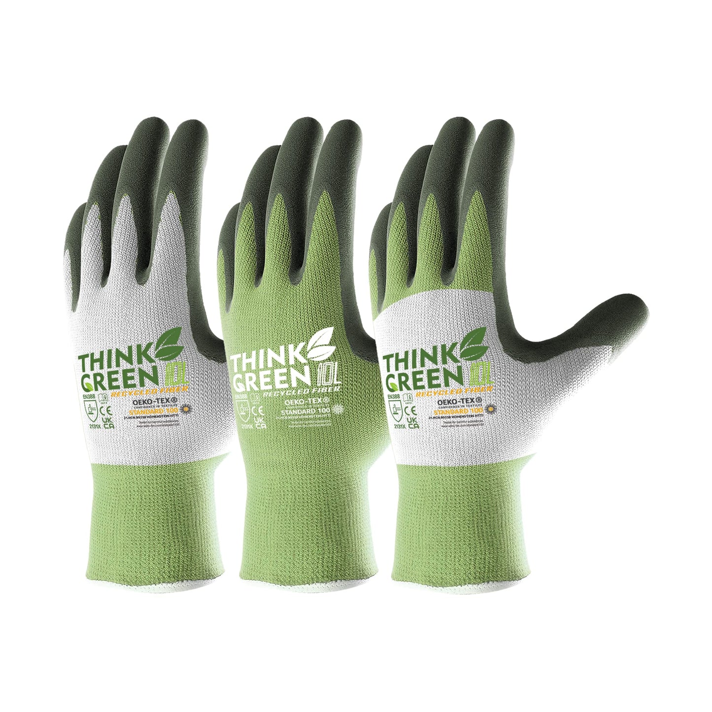 COOLJOB 3 Pairs Gardening Gloves for Women Men, 100% Recycled Polyester with Rubber Coated for Garden Patio Yard Lawn Work, Green, White & Grey, Medium Size