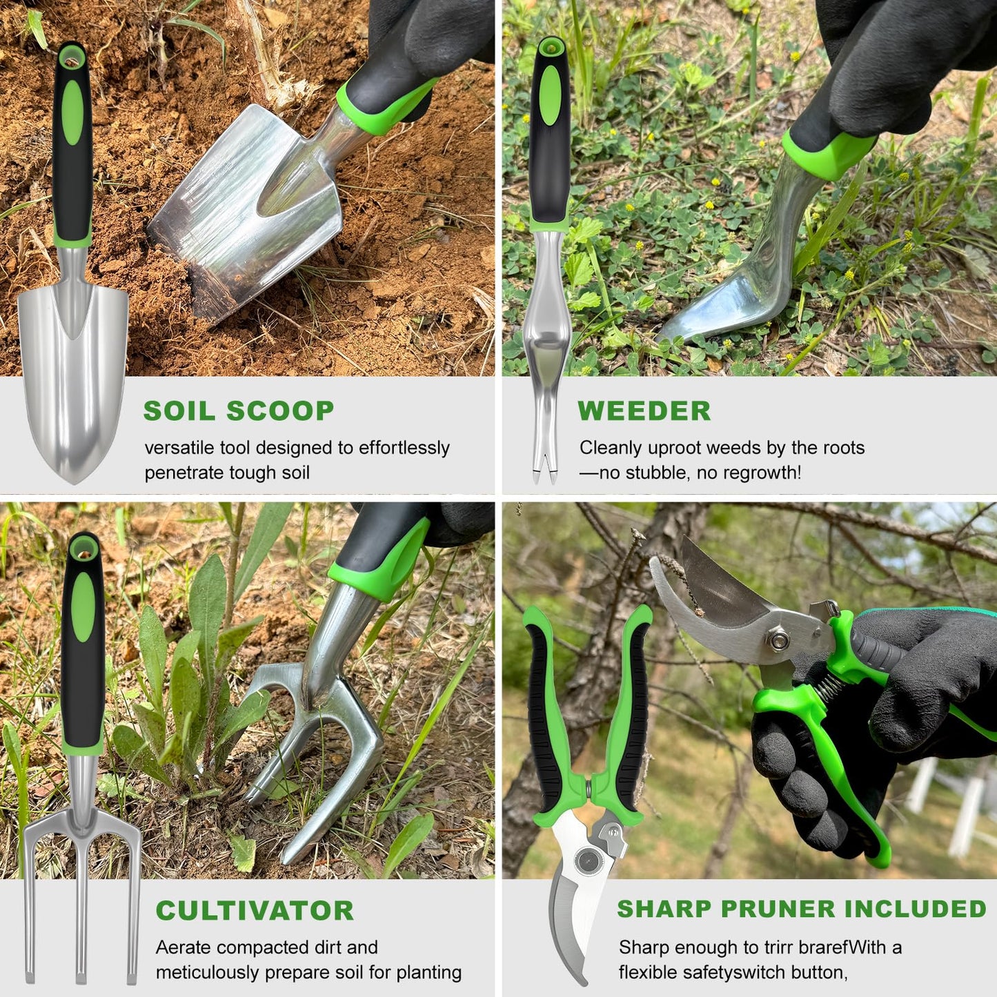 Gardening Tools Set, Gardening Tools, 7 Piece Set Heavy Duty Gardening Hand Tools, Outdoor Garden Hand Tools with Non Slip Rubber Grips. with Handbag.