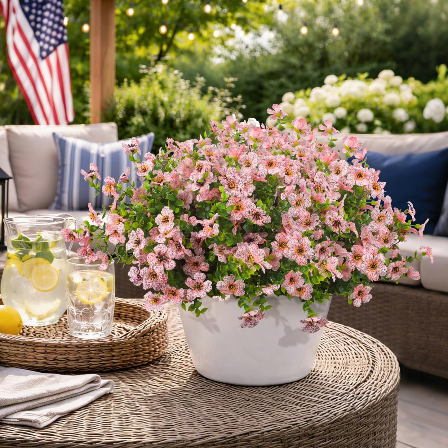 Grunyia 20 Bundles Artificial Flowers for Outdoors, UV Resistant Fake Plants Flowers Greenery Shrubs Plants for Decoration Outside Plants Hanging Planter Home Garden Decor (Pink)
