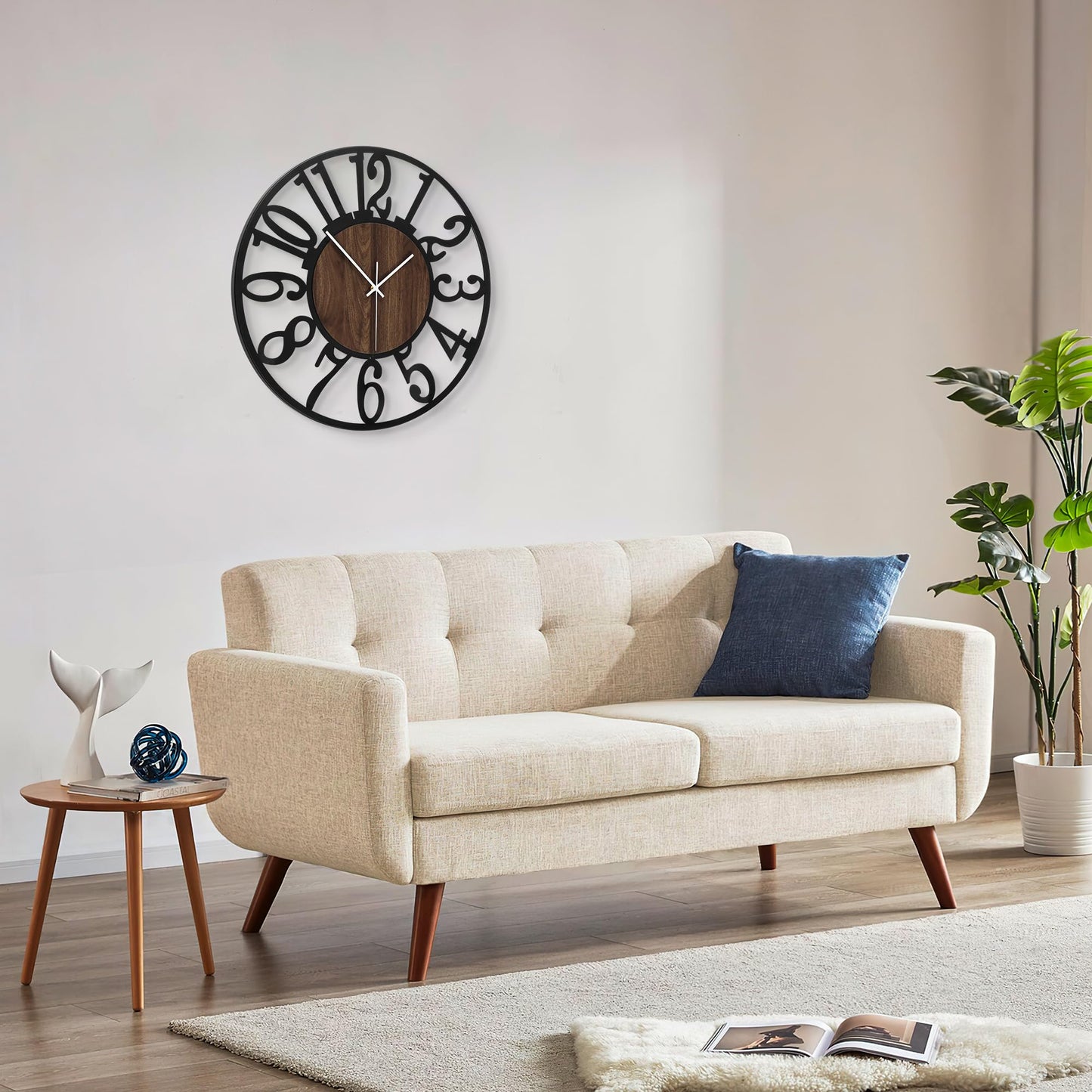LEIKE Large Wall Clock 20'' Lighted Rustic Wood Clock with Remote Timer, Silent Battery Operated Modern Oversized Wall Clock for Living Room, Bedroom, Farmhouse, Home Decor, Large Number Display