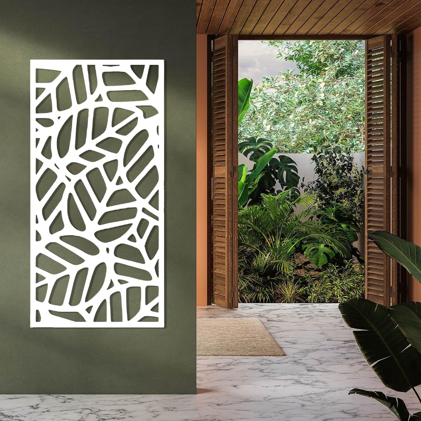 Metal Palm Leaf Wall Decor, Metal Leaves Wall Art, Tropical Leaf Wall Art, Minimalist Wall Art, Modern Leaves Wall Art, Plant Wall Decorations for Living Room, Bedroom (White, 24"x12"/60x30cm)