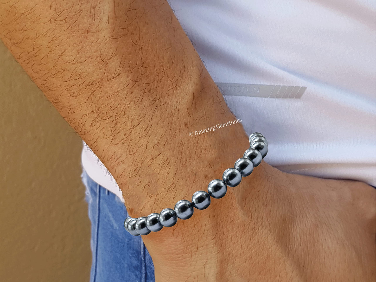 Amazing Gemstone Crystal Bracelet for Women Men's Gifts - Protection Healing Crystal Bracelet - 8mm Gemstone Beaded Stretchable Bracelet Pulseras Para Hombres Mujer Stocking Stuffers Mothers Day Gift (Black Pearl)