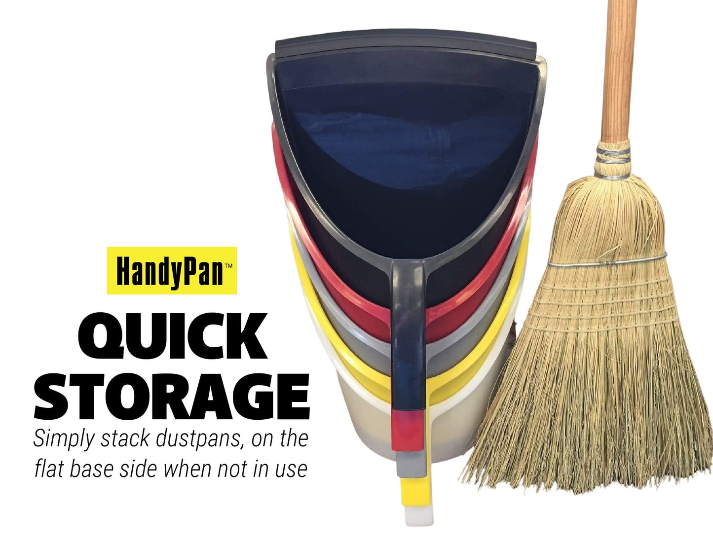 HandyPan Heavy Duty Dustpan, Black - Large Dust Pan Made in the USA with Tight Seal Lip to Keep Dust, Dirt, Debris In-Great for Home, Shop, Garage, Use-Stackable, Standing Dustpan for Wet or Dry Tasks