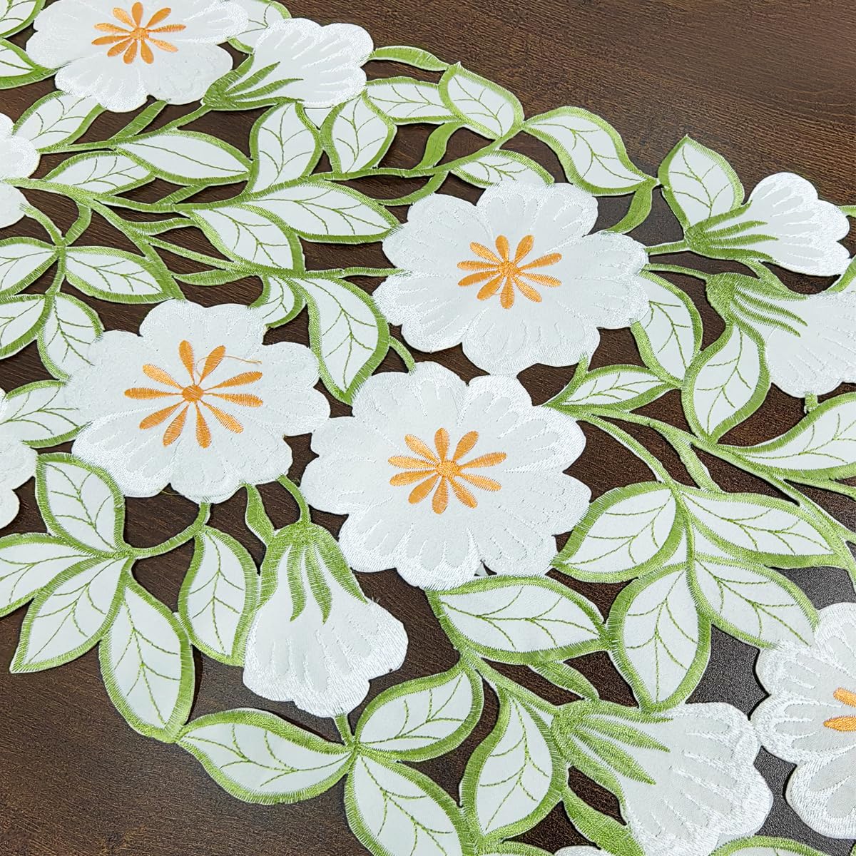 AMZALI Summer Spring Flower Table Runner Embroidered Flowery Cutwork Table Doily Floral Table Dresser Scarf for Home Kitchen Dining Tabletop Decoration ( 15"×72")