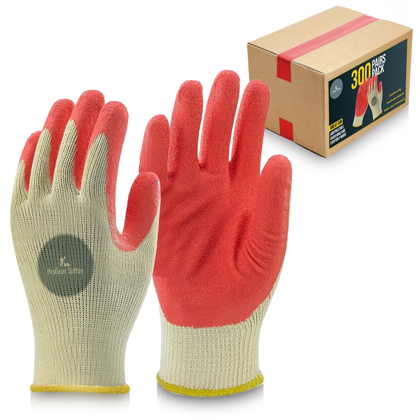 PROGEAR SAFETY 300 Pairs Red Palm Latex-Coated Work Gloves - Cotton/Polyester Shell - Korean Craftsmanship