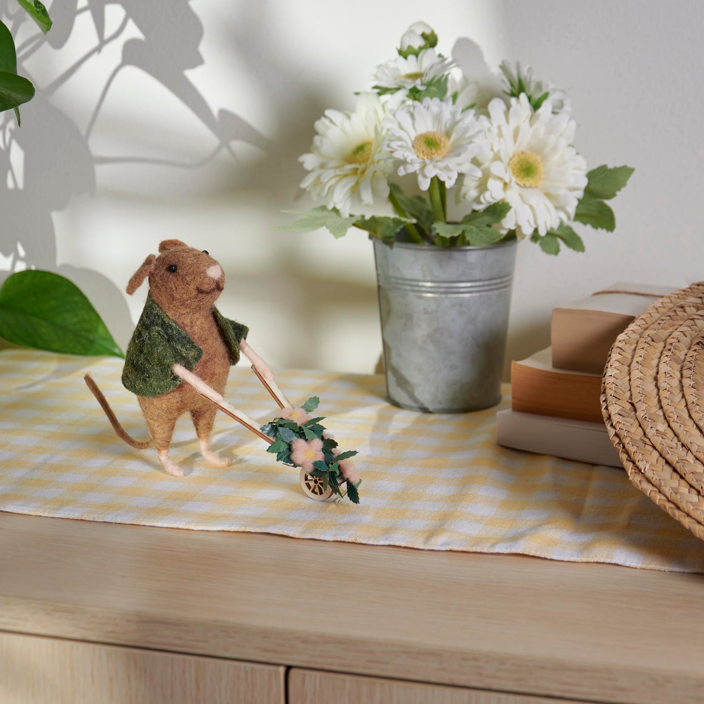 Primitives by Kathy Collectible Critter, Gardening Mouse Pushing Spring Flower Wheelbarrow, Coordinates with Spring Home Décor or Garden Themed Displays