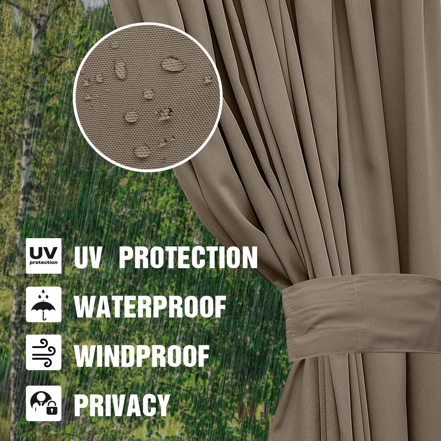 Mogtuo Gazebo Curtains 10'x10' Outdoor Waterproof, 4-Panels Sidewall Curtains Universal Replacement with Zipper for Patio, Backyard, Garden (Brown, 10'x10')
