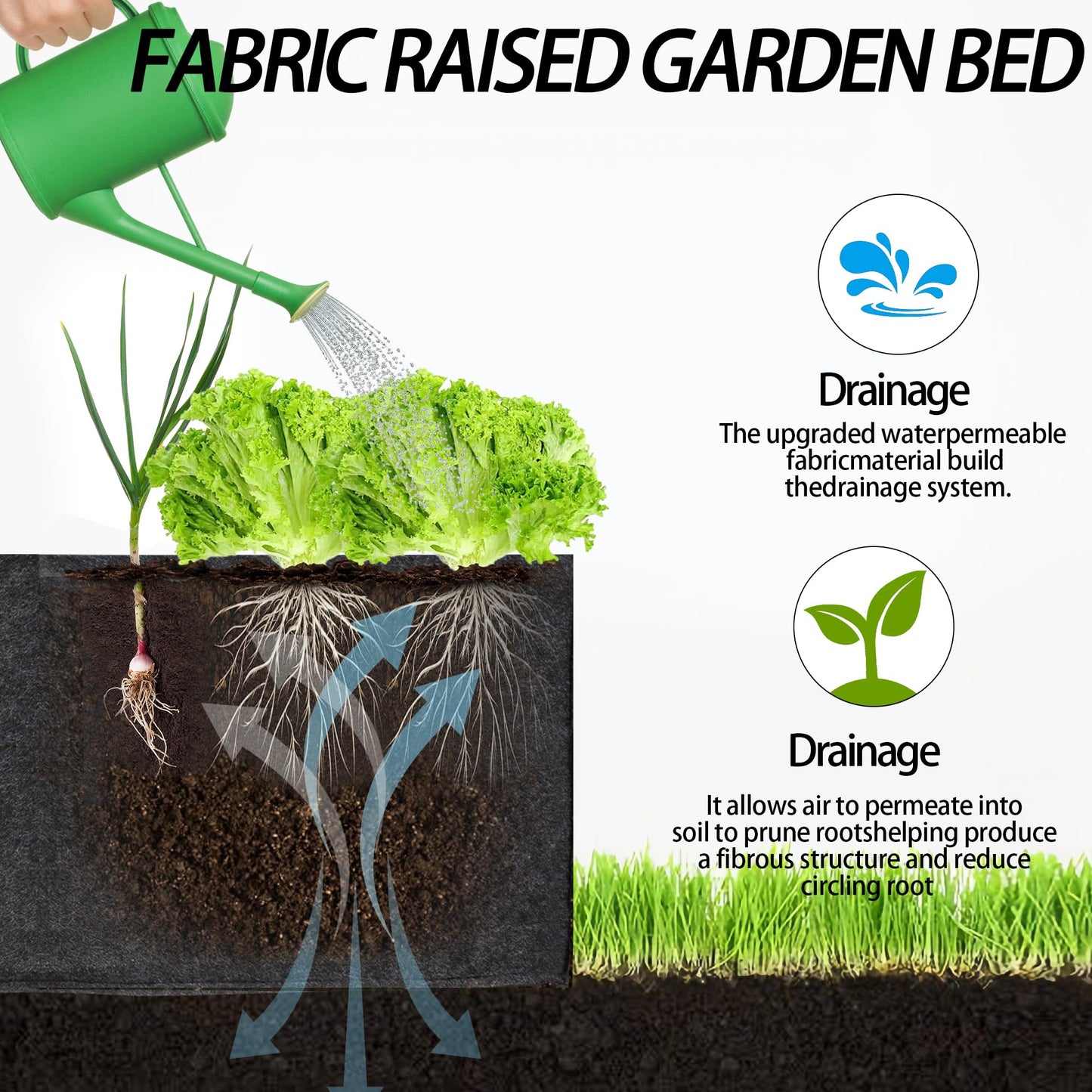 FVOTNW 2-Pack 3 Grid Fabric Raised Garden Bed 22 Gallon, 3x1x1 FT Thickened Garden Grow Bags with Handles - Indoor Outdoor Planter Bags for Vegetables, Herbs, Flowers