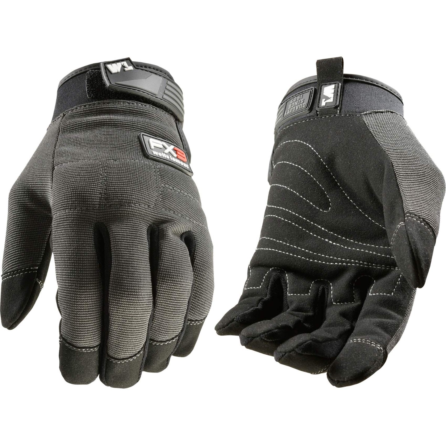 Wells Lamont Men's FX3 Extreme Dexterity Work Gloves – Padded, Ergonomic Work Gloves, Touchscreen Compatible – Heavy Duty Synthetic Leather with Reinforced Fingertips and Adjustable Fit – Gray - L
