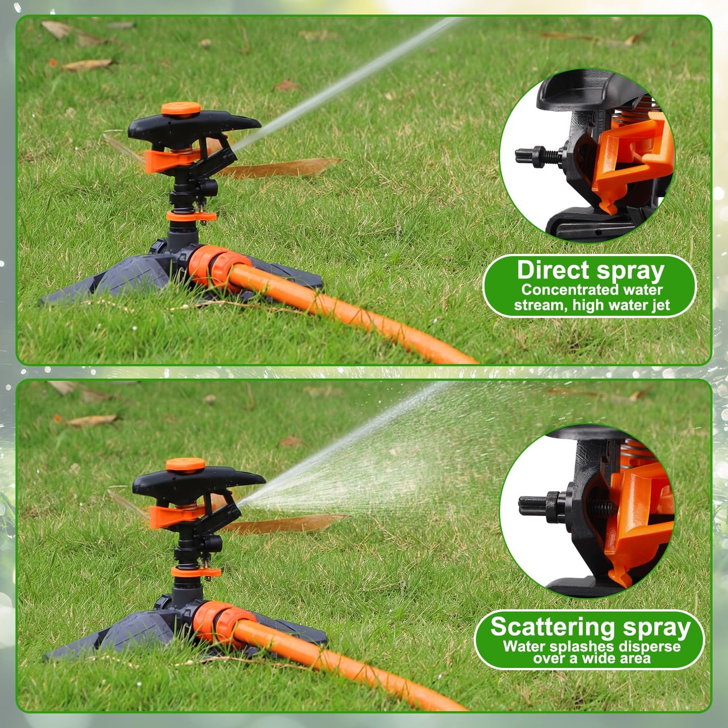 Jingmore 2 Pack Pulsating Lawn Sprinkler for Large Yard, 800 Sq. ft Coverage Adjustable 360° Rotating Garden Water Sprinkler System with Sturdy Base for Grass Nursery, No Leak Daisy Chaining Design
