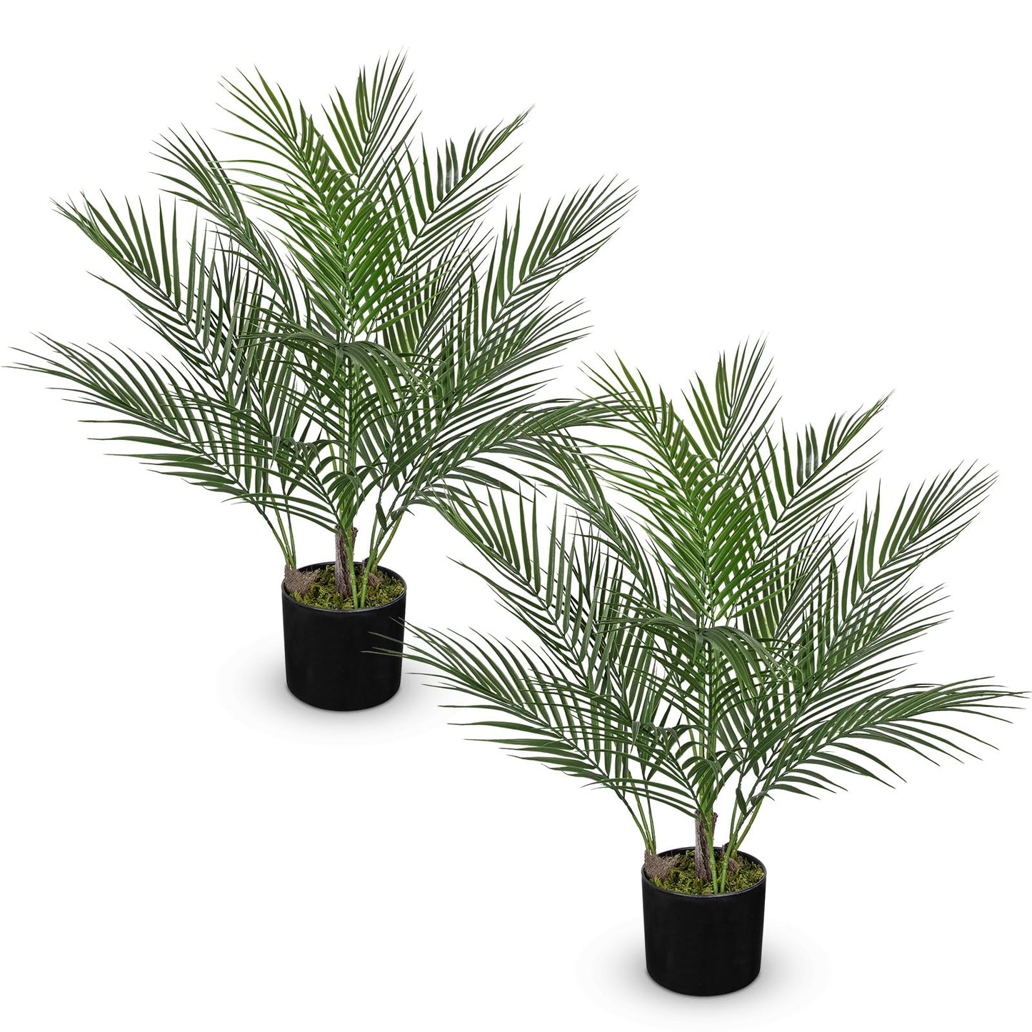2 Pack Artificial Palm Trees Plants for Indoor Outdoor Use, 2.6FT Fake Palm Trees Silk Tropical Plants with 14 Tree Trunks, Faux Potted Plant for Home & Office, Living Room, Porch, Patio, Garden Decor