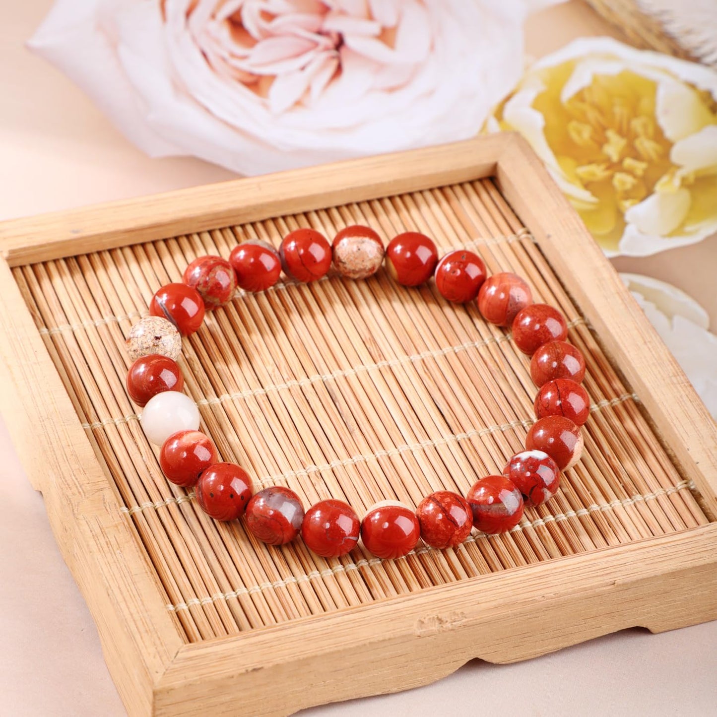 Bymitel 8mm Red Jasper - Handmade Reiki Gemstone Stretch Bracelet, Natural Beauty & Spiritual Essence, Crystal Healing for Unisex Adults
