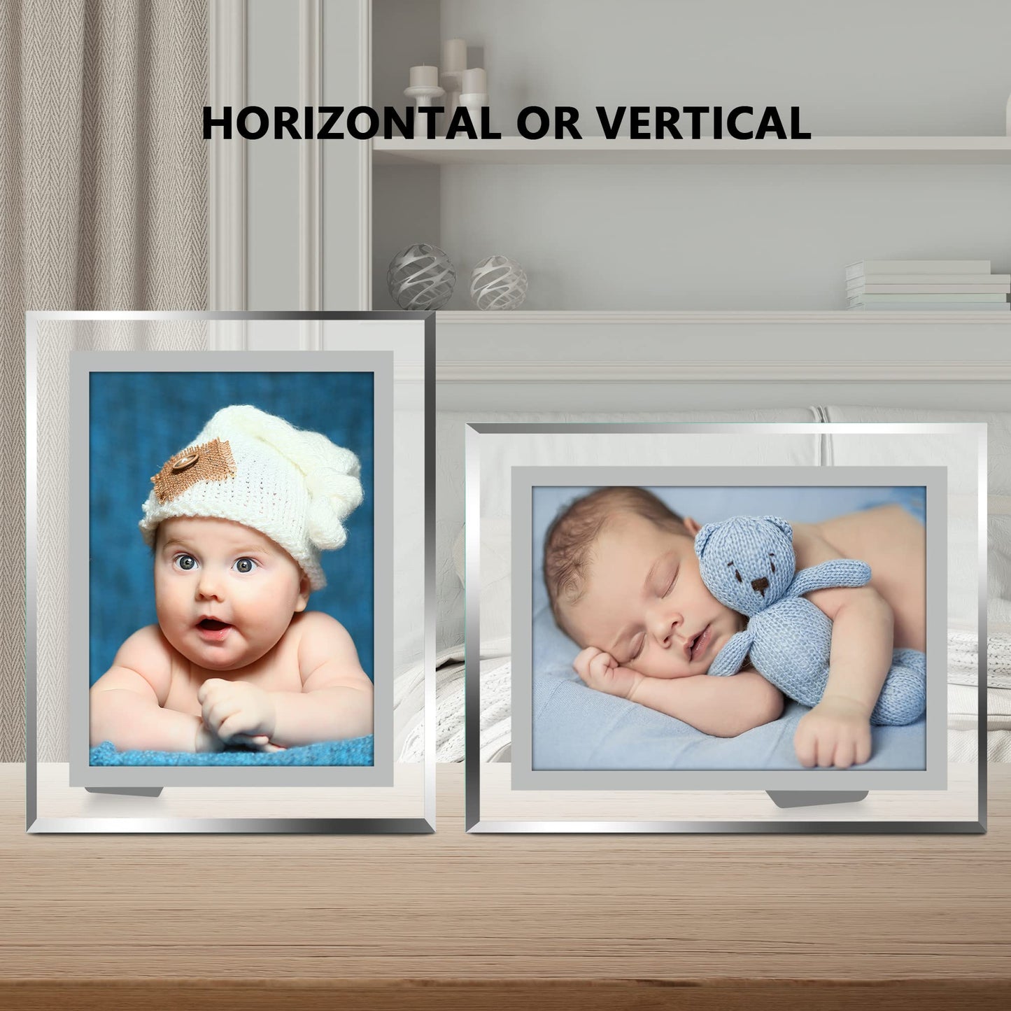 Vienrose 4x6 Picture Frame Set of 2, Clear Glass Photo Frames with Silver Edge, Horizontal or Vertical Display for Tabletop, Desk, Home, Office Decoration
