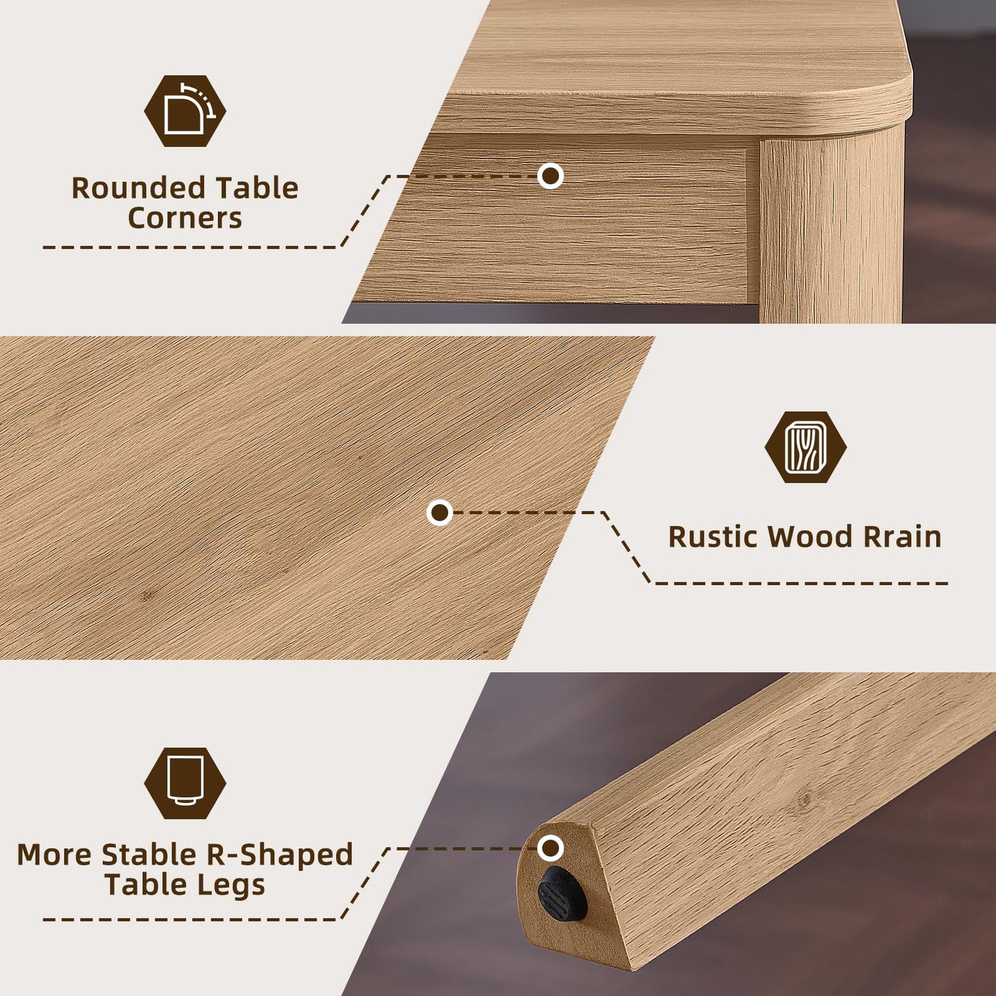 Joaxswe Farmhouse Nesting Tables Set of 3, Living Room Table Set with Rounded Corners & 4 Thickened Table Legs, Natural Wood