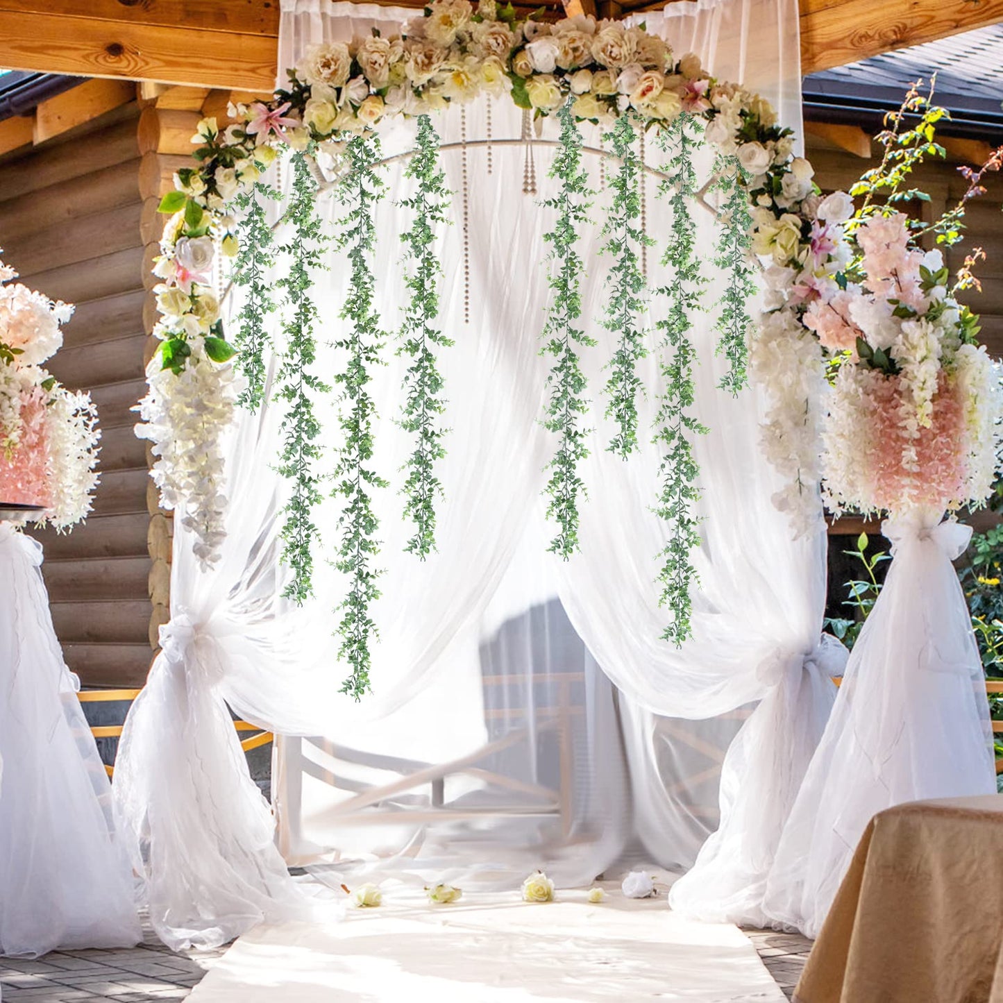 Dolicer 2 Pack Faux Eucalyptus Garland, 12Ft Artificial Vines Fake Hanging Eucalyptus Leaves Greenery Garland for Wedding Backdrop Arch Wall Table Party Indoor Outdoor Decor (Grey Green)