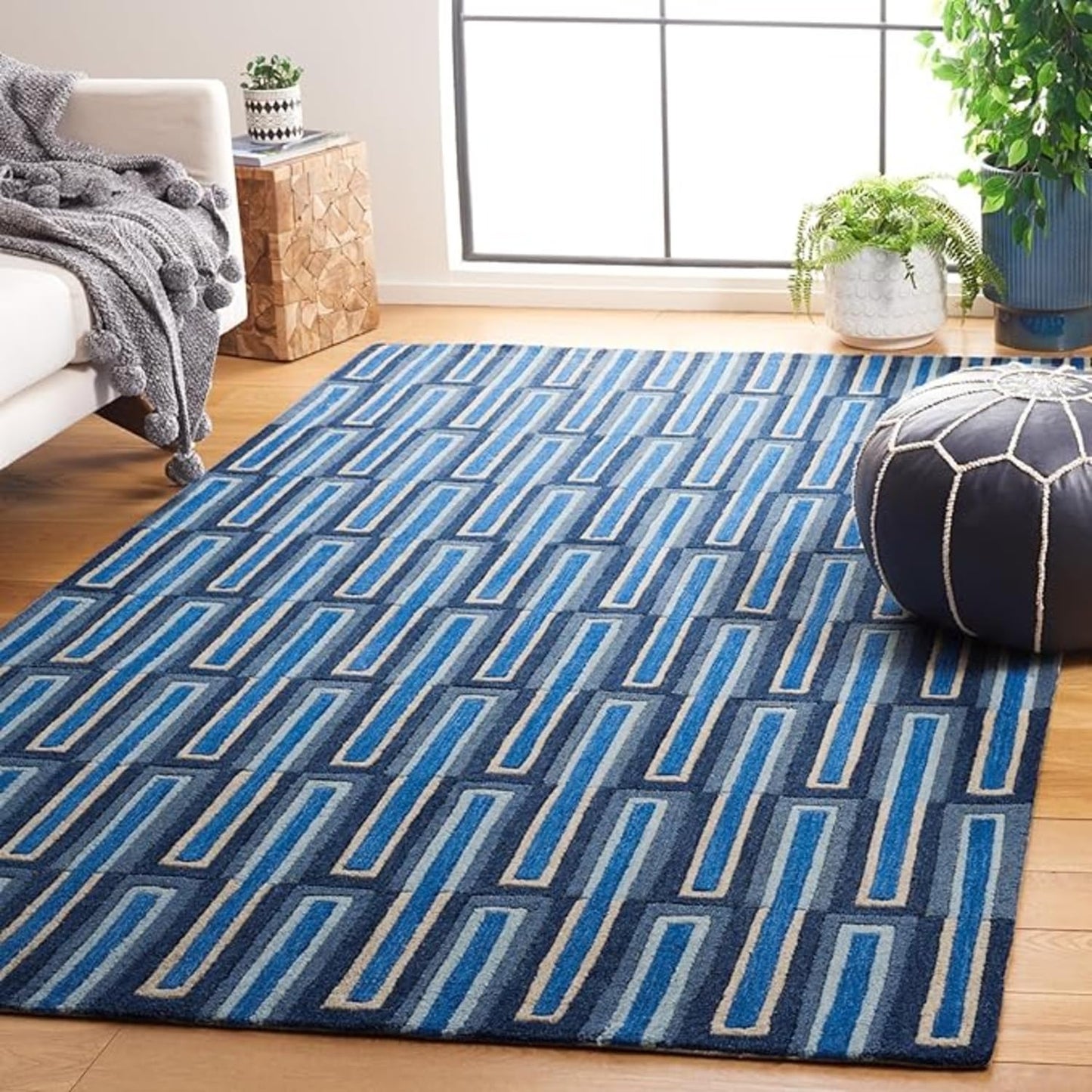 TTC THREAD & TEXTURE CARPET Hand Tufted Area Rug Soft Wool Carpet with Cotton Backing Elegant Home & Office Floor Décor Weight- (9 Pound) 3' x 5' (Rectangular) Blue1