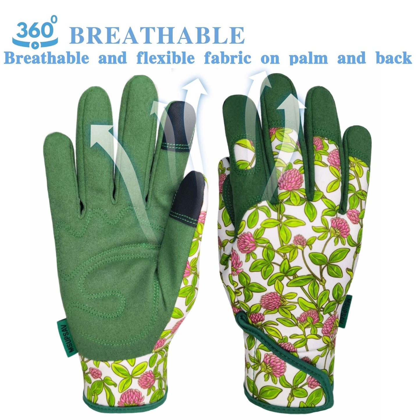 MSUPSAV Gardening Glove,Garden Gloves,Synthetic Leather Yard Work with Touch Screen,Best Gifts for Women,Green, Medium