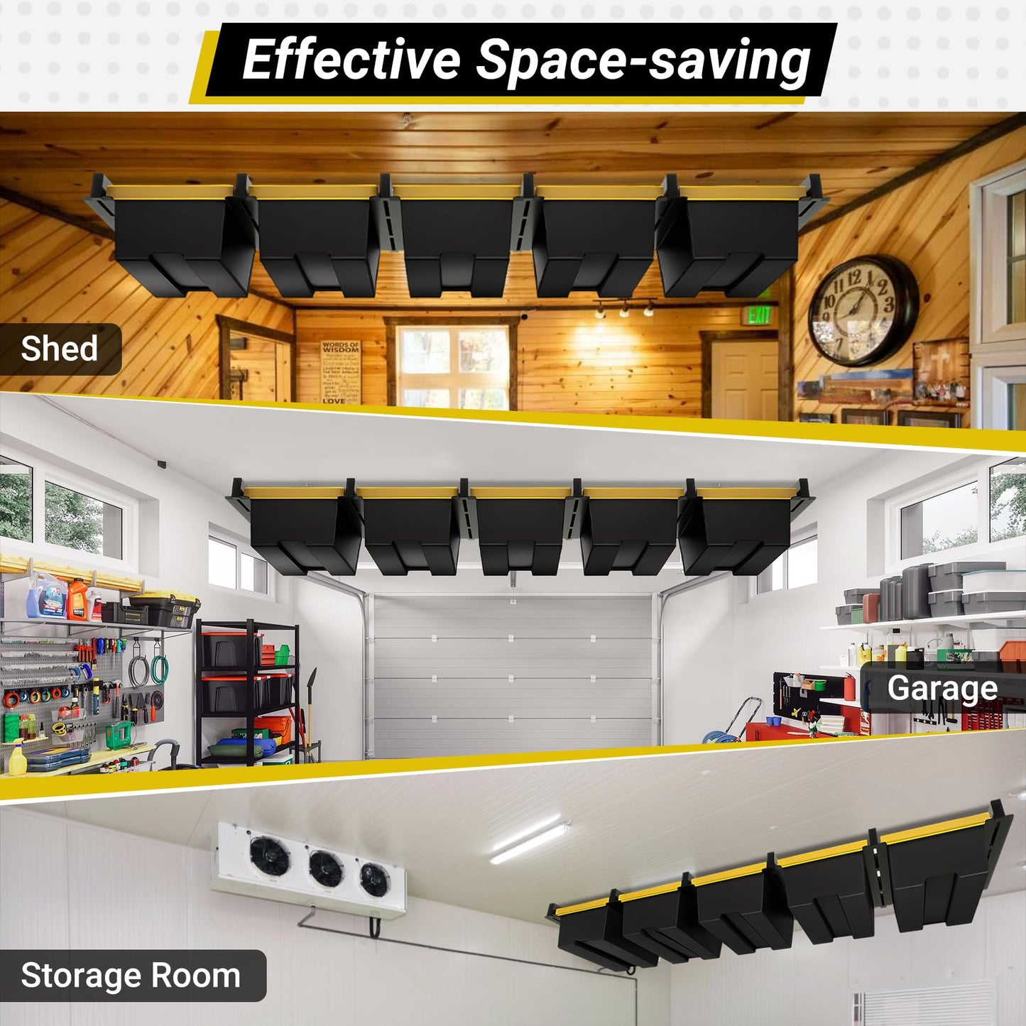 Eastrexon 5-bin Overhead Garage Storage Rack, Heavy Duty Ceiling Storage Racks, Powder Coated Tote Storage Rack for Garages, Sheds, Storerooms (6 PCS, for 5 Bins)
