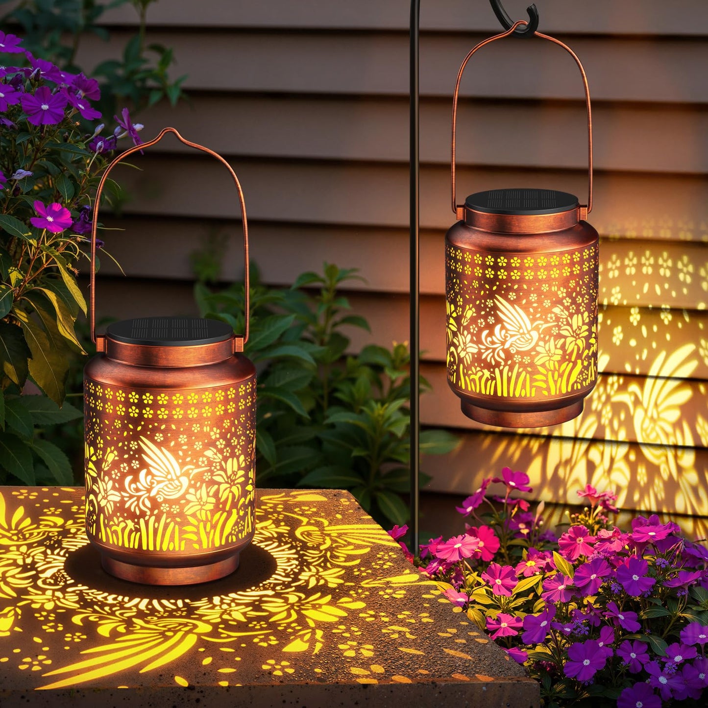 KOOPER 2 Pack Solar Lanterns Outdoor Waterproof Birthday Gifts for Women Mom Grandma, Upgraded Hummingbird Hanging Solar Lantern Lights Outdoor, 2 Modes Metal Outdoor Decoration for Yard, Patio