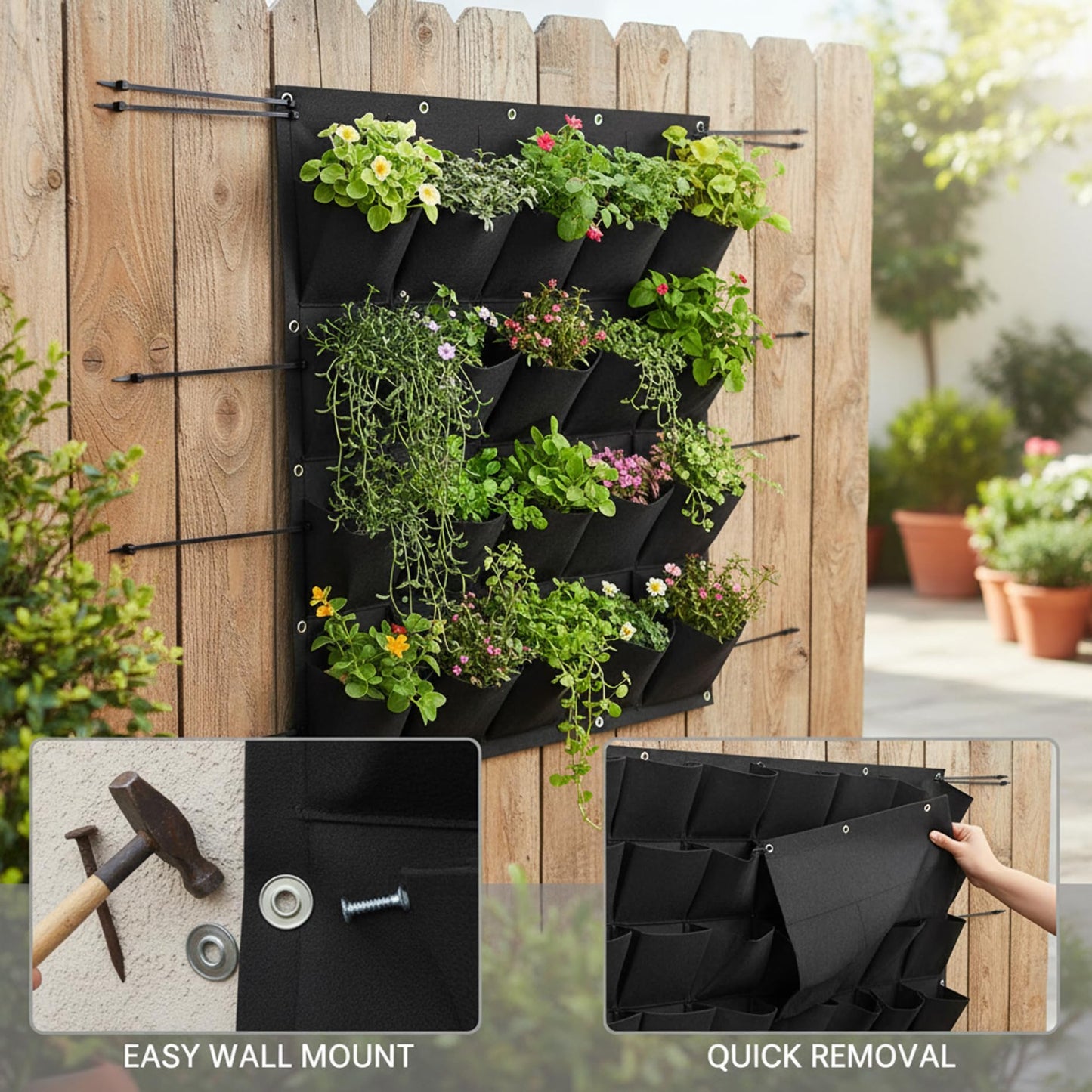 Peosaard Wall Planter, Vertical Garden Planter with 36 Pockets, Living Wall for Indoor Outdoor Use, Thick Non-Woven Fabric Planting Bag (Black, 39.4"x39.4"), Vertical