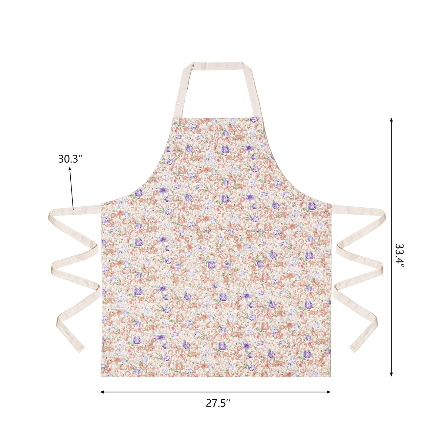 Aoomzoon Kitchen Aprons for Women with 2 Pockets,Double Sided Vintage Adjustable Apron for Gardening Cooking Arting Painting (Brown/Pink Flowers)