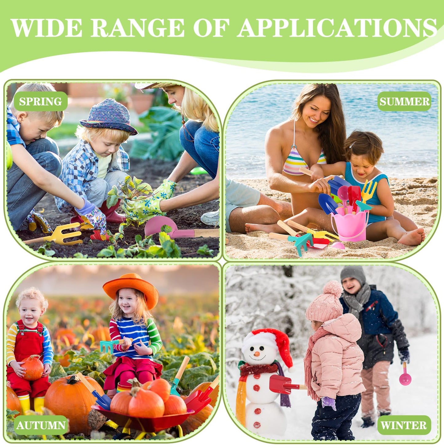 Motionchic 15 Pcs Children Beach Sand Toys Kids Gardening Tools Set Metal Including Shovel, Rake, Fork and Trowel, Summer Beach Sandbox Digging Toys with Wooden Handle Hoe for Kid Outdoor Gift