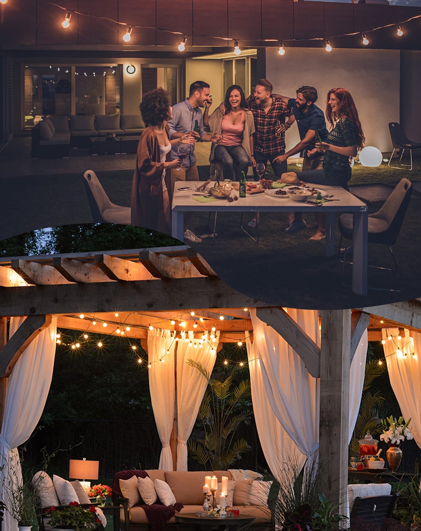 Zuske Outdoor String Lights Waterproof, 240FT Patio Lights with 124 Shatterproof G40 Globe Bulb(4 Spare), Connectable Dimmable Hanging LED String Lights for Outside Backyard Porch Balcony(120FTx2)