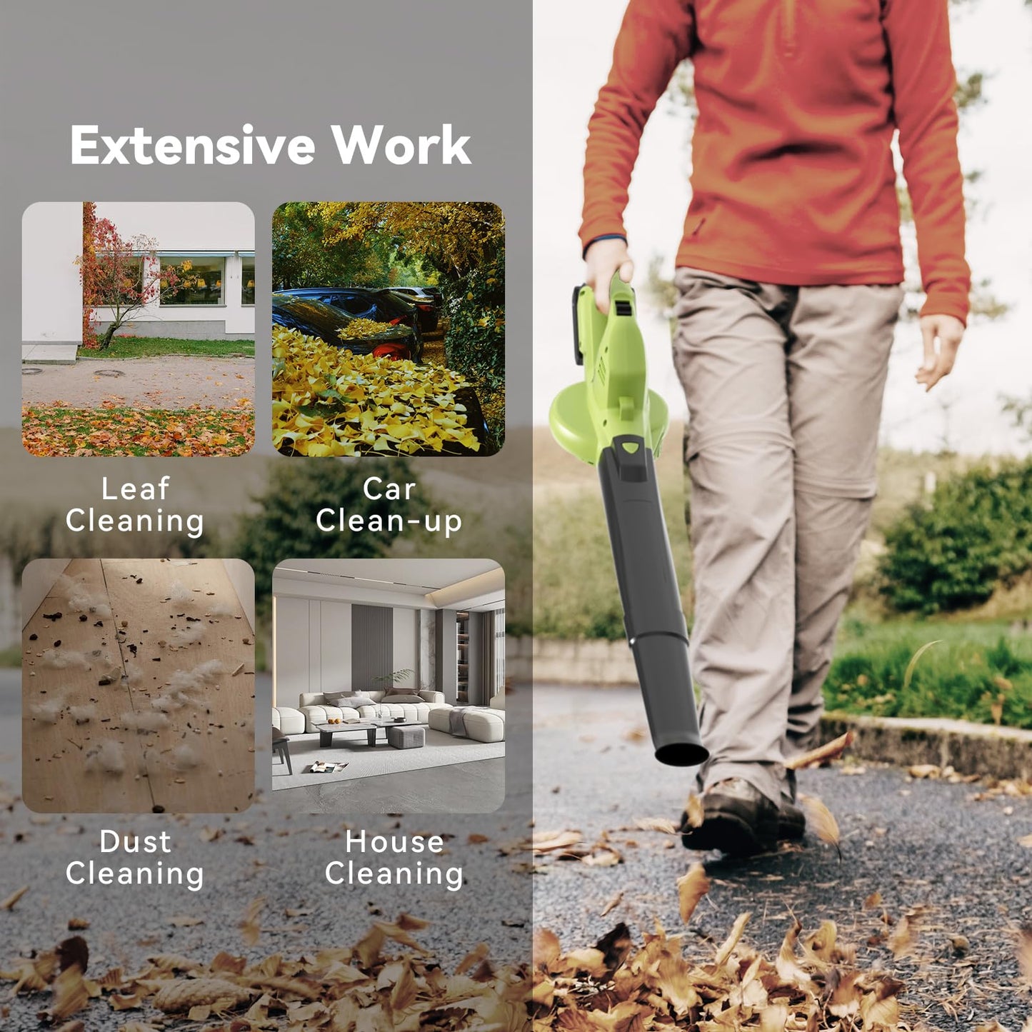 Leaf Blower Cordless with 2 Battery and Charger, 130MPH 180CFM High Speed Leaf Blower with 2 Tubes, 20V Electric Leaf Cleaner, Lightweight Handheld Blowers for Lawn Care, Patio, Garden, House, Depot