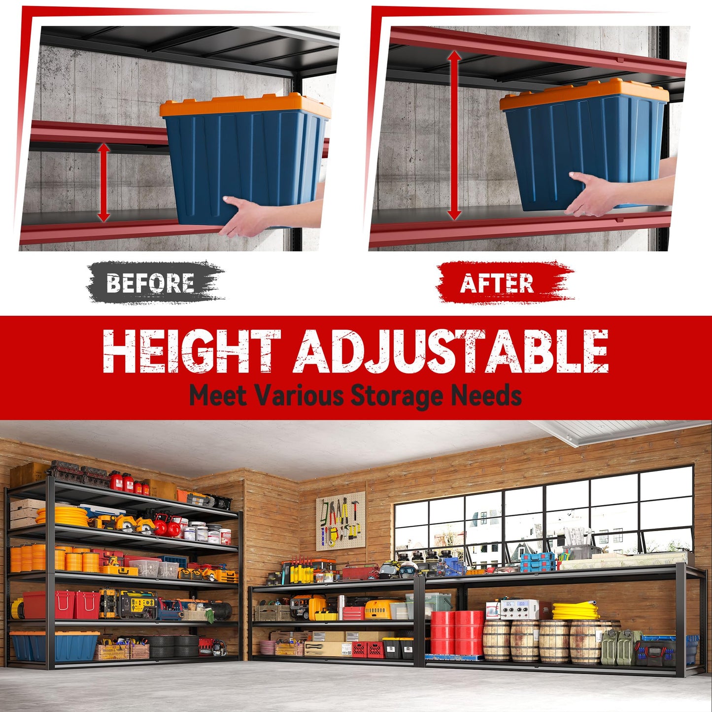 REIBII Garage Shelving Heavy Duty78 H, Garage Storage Shelves Shelving Unit Load 3000LBS,5 Tier Adjustable Metal Shelves for Warehouse, Basement, Pantry, Factory, 55" W x 26" D x 78" H