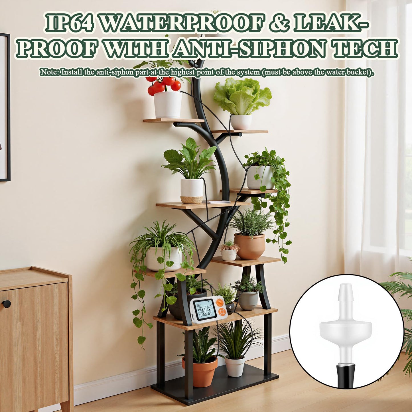 MJIAIDEA Automatic Watering System for Potted Plants, Indoor Auto Plant Waterer with Programmable Timer, Soil Moisture Sensor self Watering Device for 15 Plants, Ideal for Travel, Vacation, Away