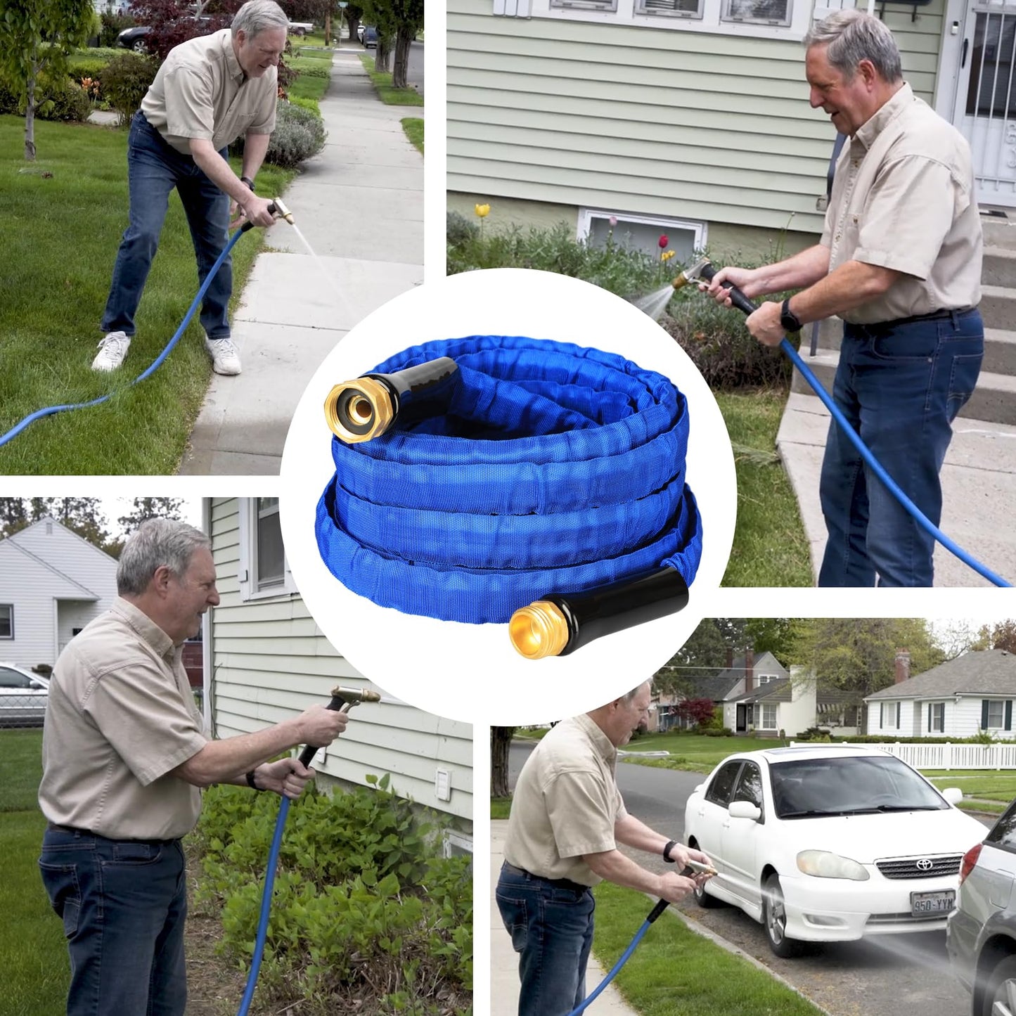 YOTOO Garden Hose 50 FT, Lightweight, Durable, Flexible, Non-Expanding, Kink-Free Water Hose with Solid Brass Fittings for Outdoor, Watering flants and flowers, Car Wash