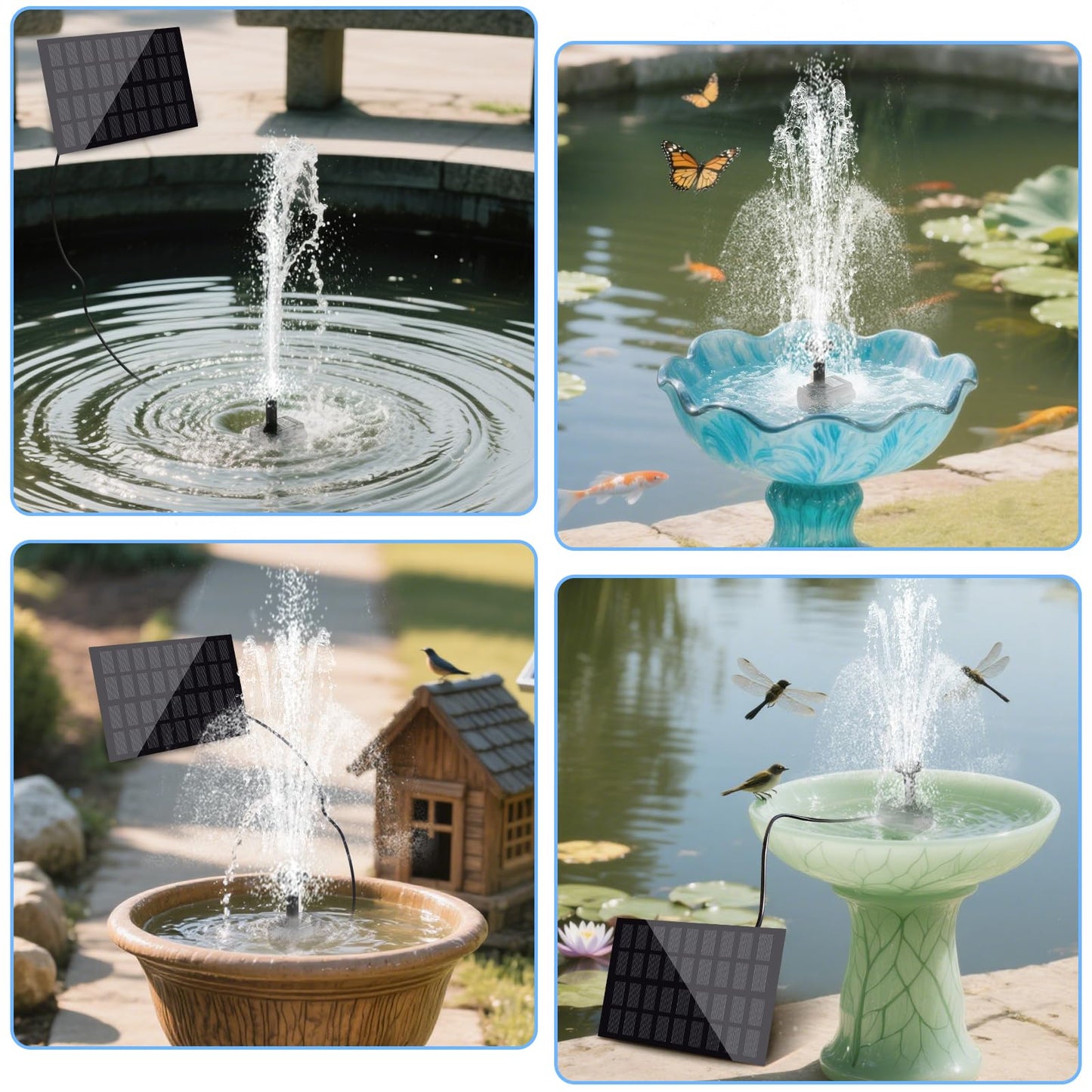 Solar Water Fountain for Bird Bath with Seperate Solar Panel 2W,Solar Fountain Pump for Pond,Water Feature Solar Water Pump