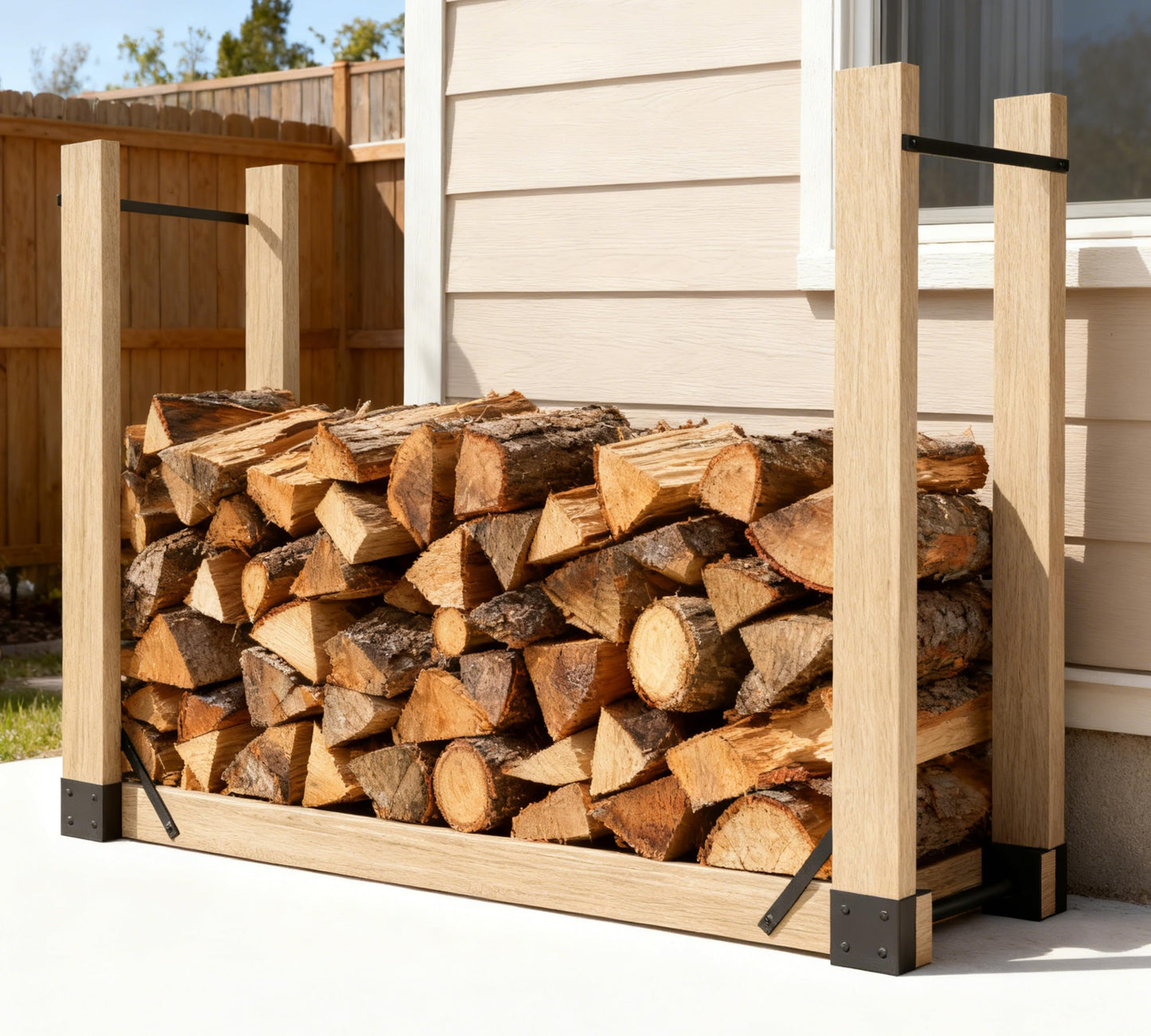 Kingson Adjustable Firewood Rack Bracket Kit, Heavy Duty Log Storage Holder, Metal Fireplace Wood Stand for Outdoor Indoor Patio Deck, Freestanding Fire Wood Rack with Rust-Resistant Finish