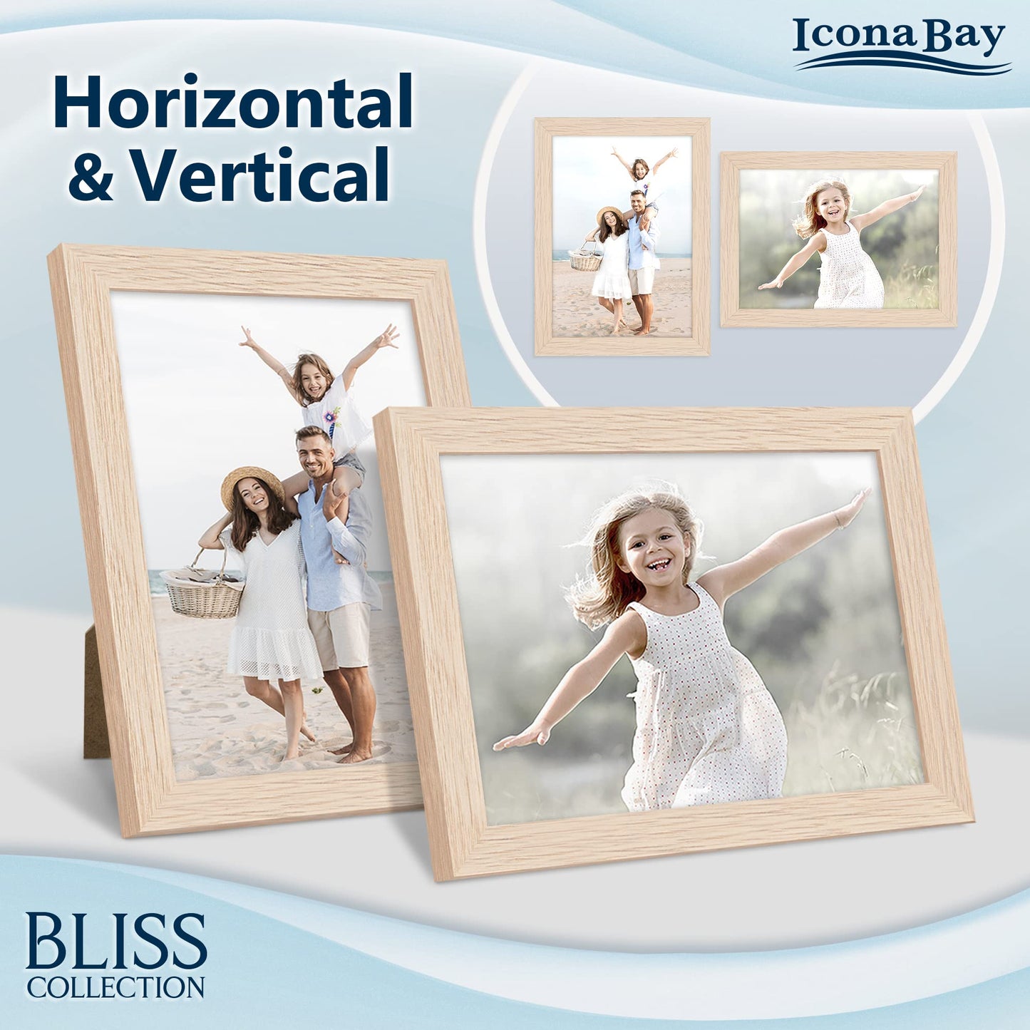 Icona Bay - 5x7 Light Oak Picture Frame - Modern Style Engineered Wood Frame - Table Top or Wall Mount - Bliss Collection