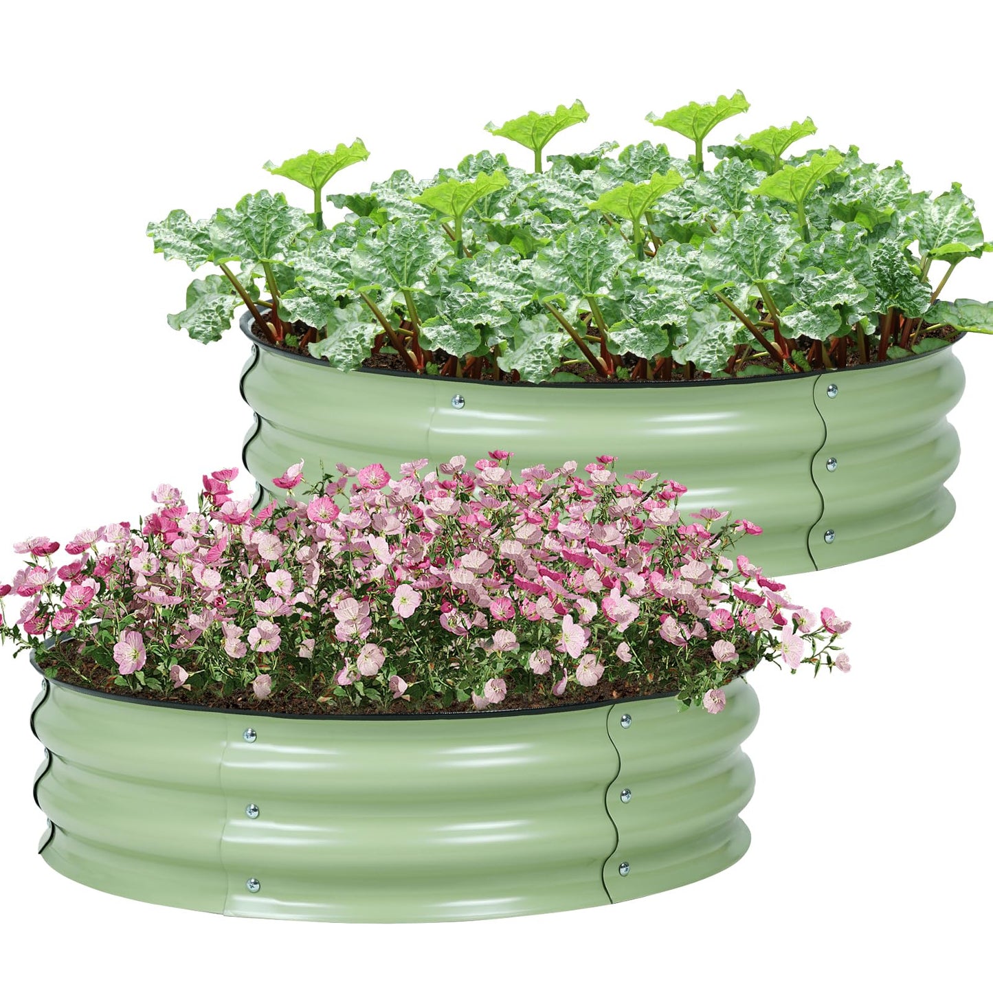 Aoodor 2 Pack 9" Tall 30" Metal Raised Garden Bed, Outdoor Planter Box and Raised Garden Kit for Vegetables, Flowers, Arugula and Herbs, Olive Green